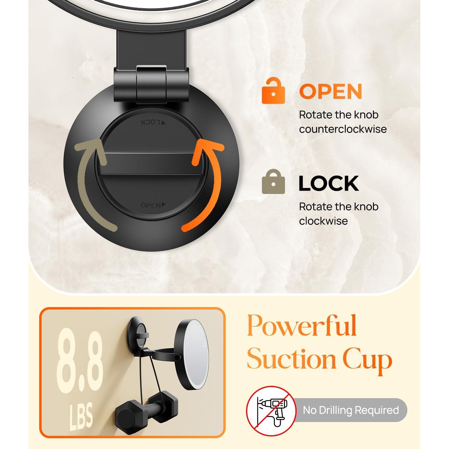 Espejo de Maquillaje Gospire 24.9cm Doble Cara 1X/10X Iluminado