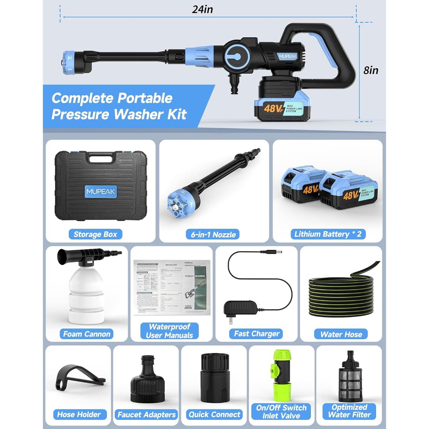 Lavadora a Presión Inalámbrica MUPEAK 1200 PSI Portátil