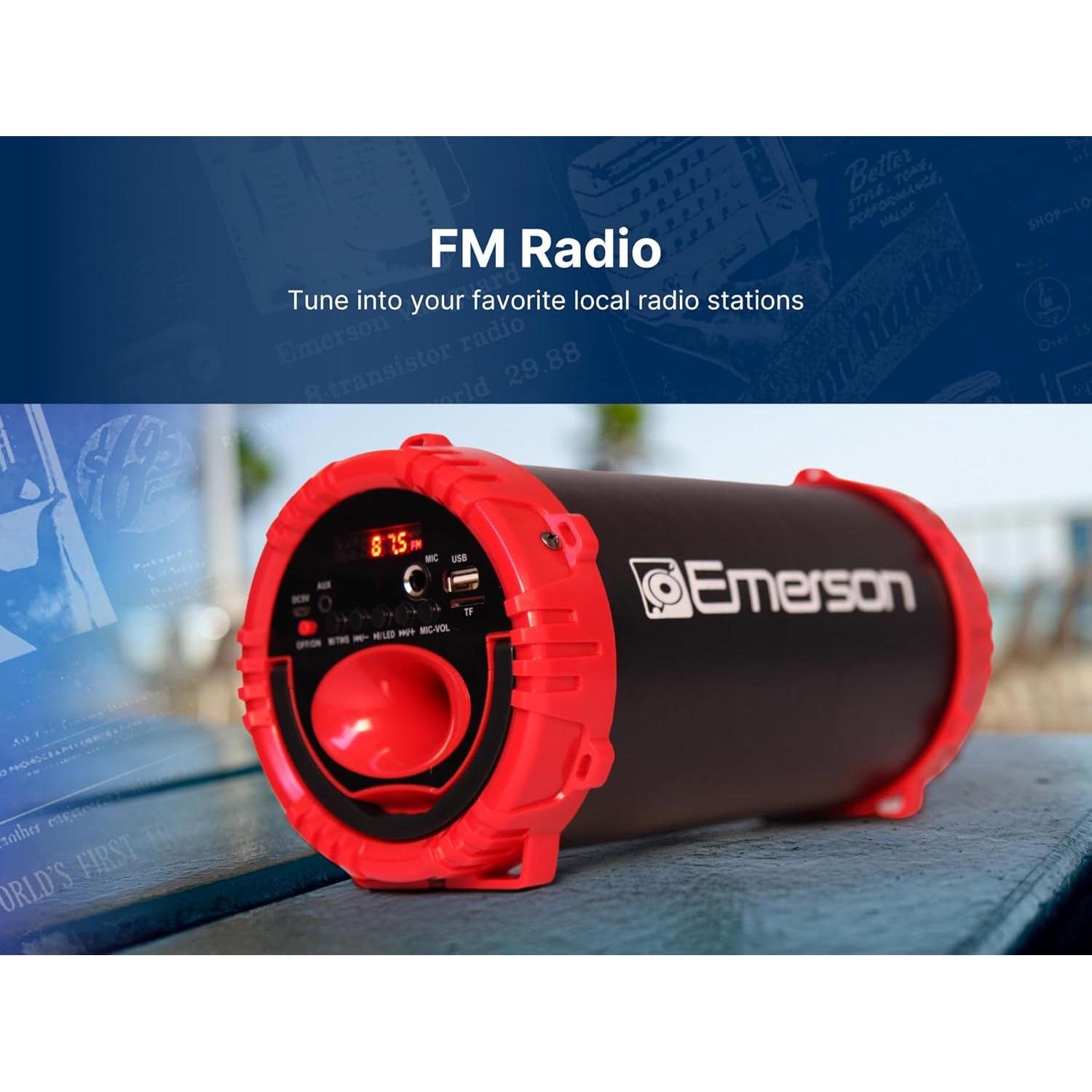 Altavoz Bluetooth Emerson EAS-3001 Portátil Rojo con LED