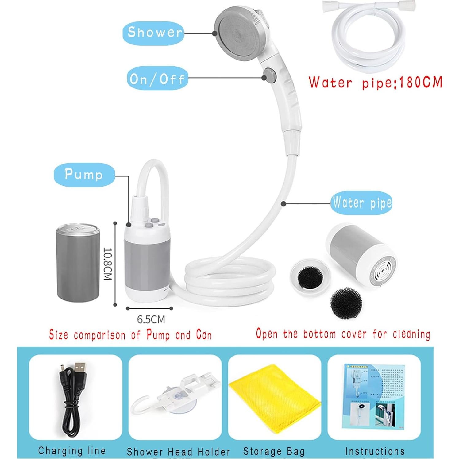 Ducha Portátil Eléctrica Martillo de Hierro 5000mAh