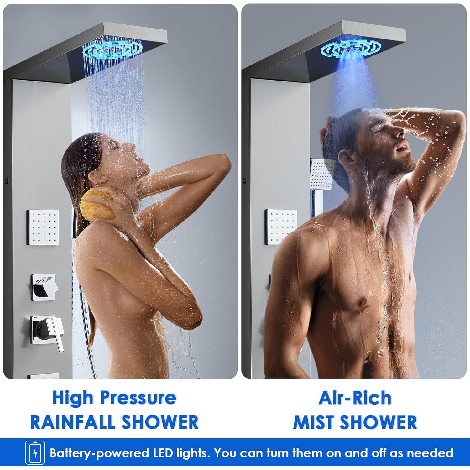 Panel de Ducha ROVOGO Acero Inoxidable 118.1 cm LED 4 Funciones