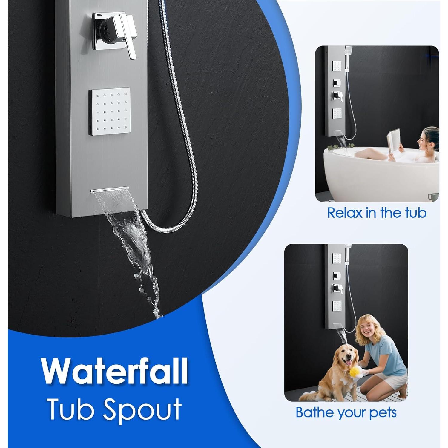 Panel de Ducha ROVOGO Acero Inoxidable 118.1 cm LED 4 Funciones