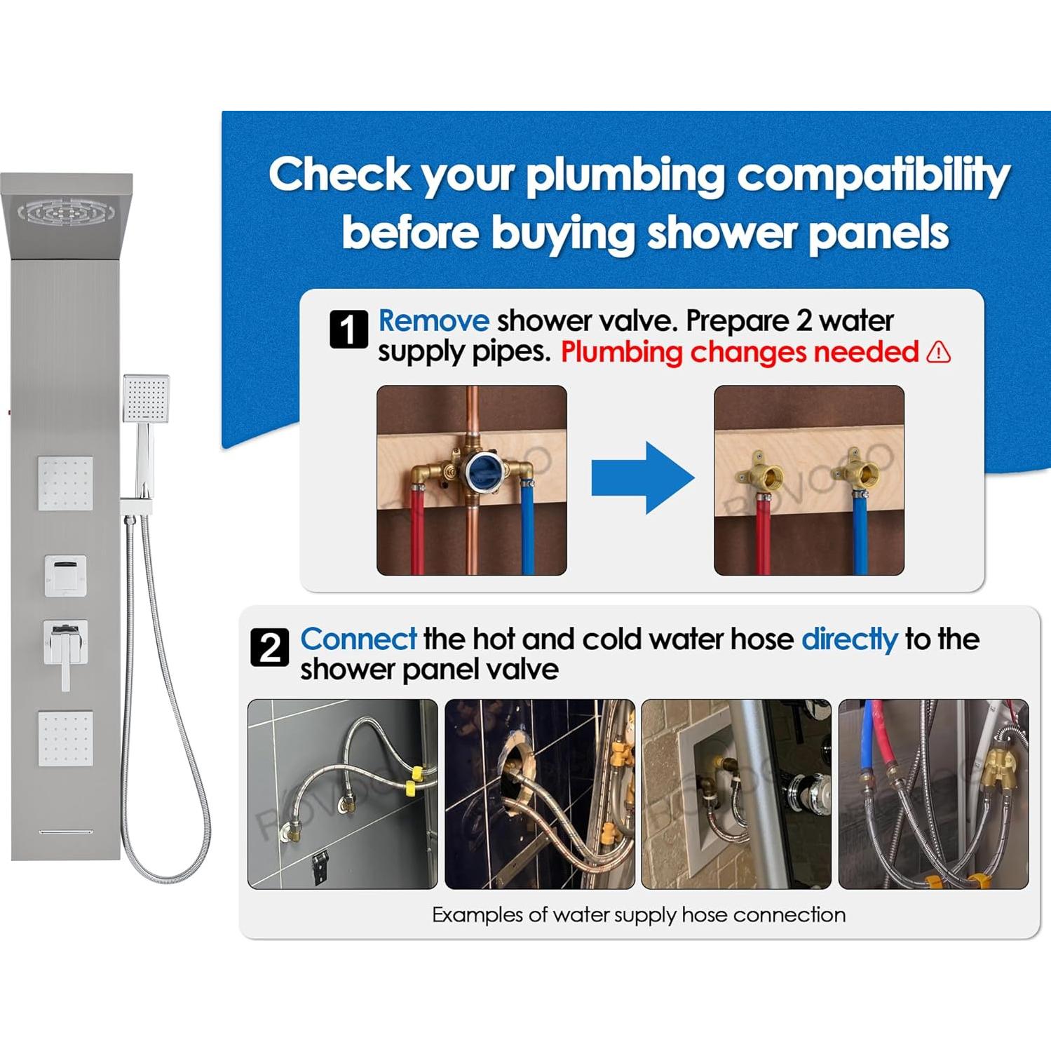 Panel de Ducha ROVOGO Acero Inoxidable 118.1 cm LED 4 Funciones