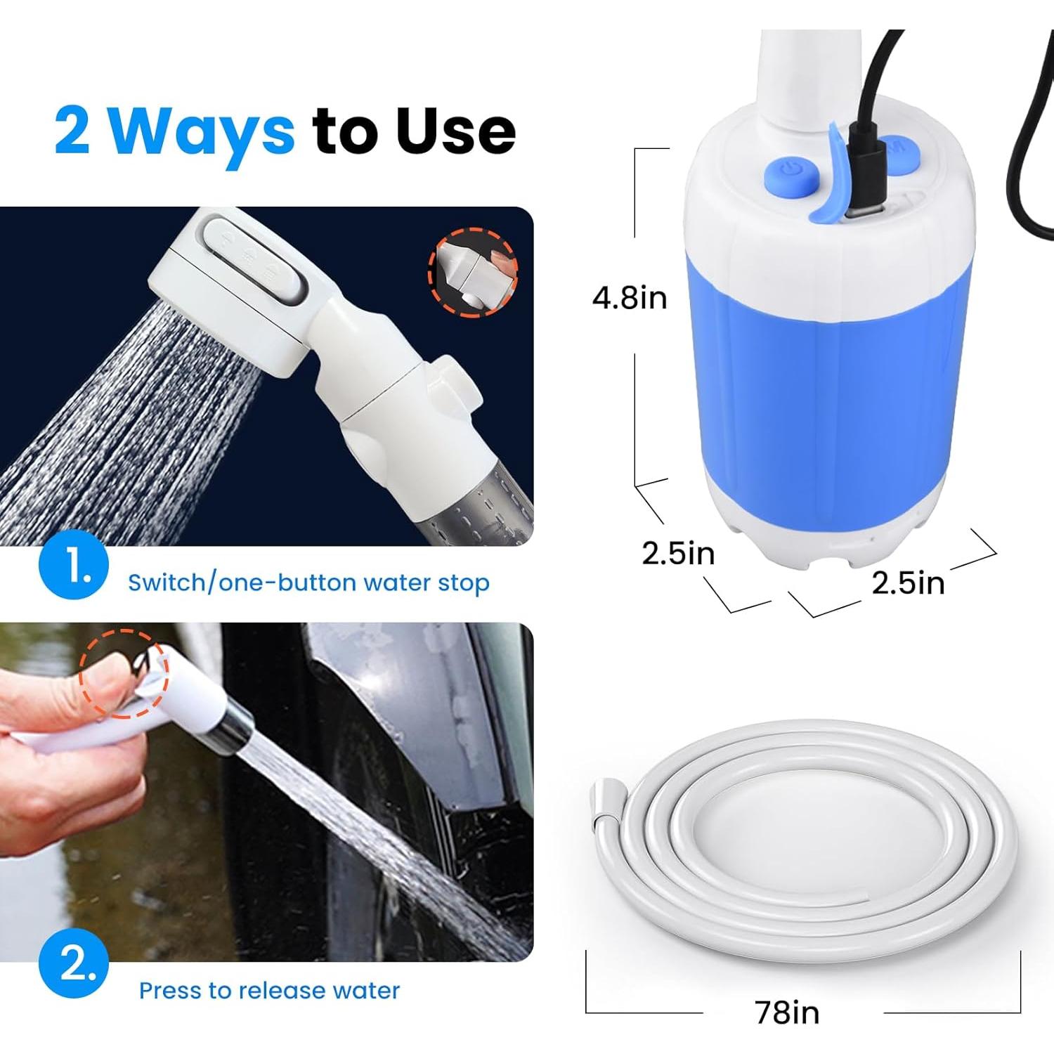 Ducha Portátil Eléctrica Wisebean para Camping - Batería Recargable