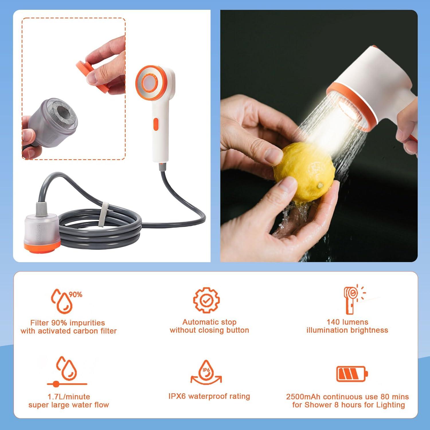 Ducha Portátil 2-en-1 NEBELTREKK con Luz y Filtro 20L