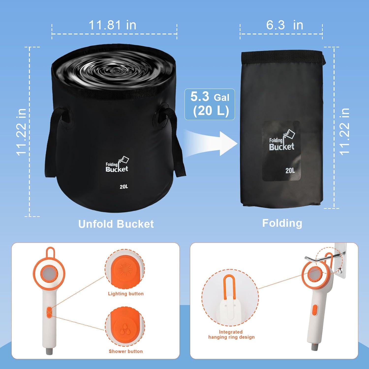 Ducha Portátil 2-en-1 NEBELTREKK con Luz y Filtro 20L