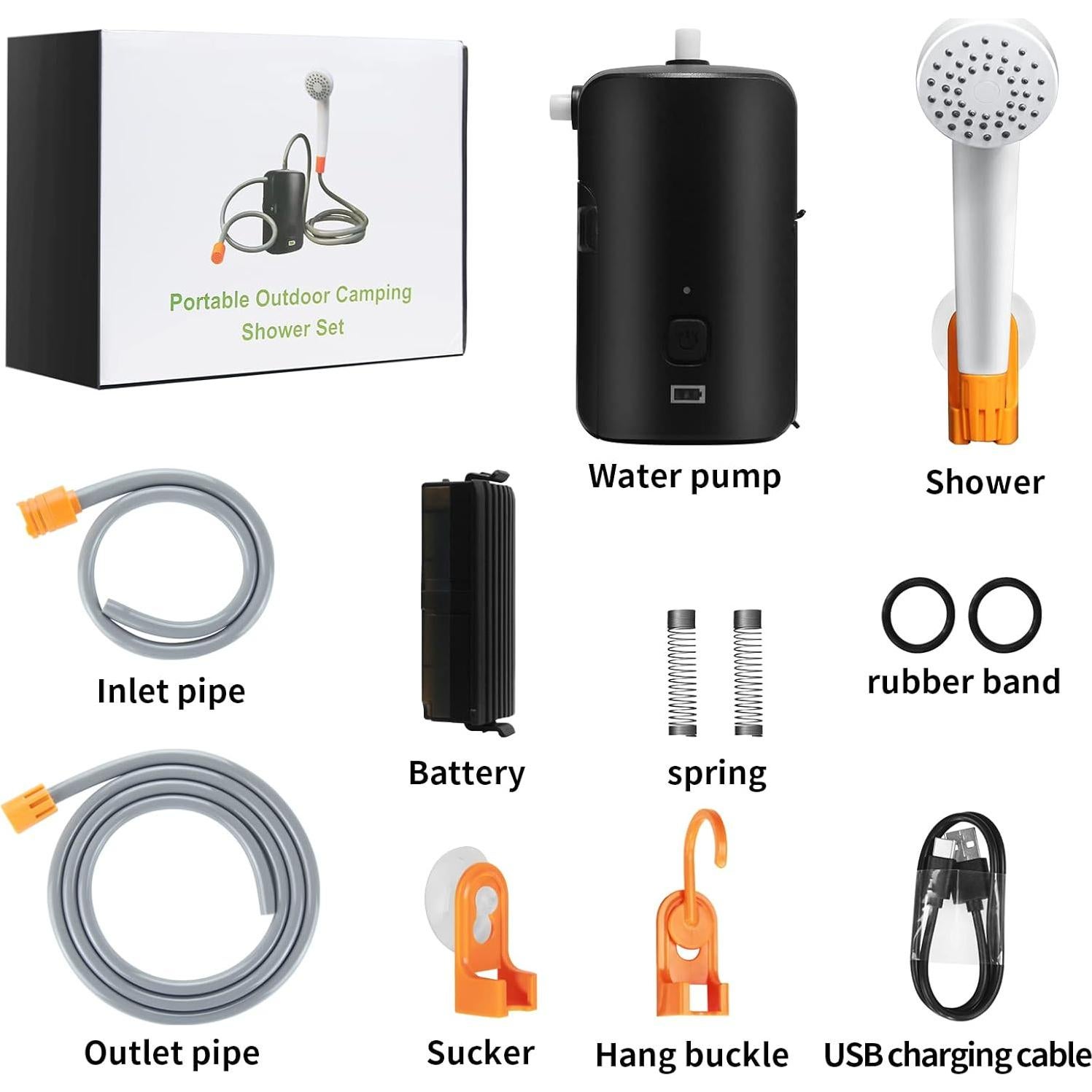 Ducha Portátil B.TAWD 4400mAh con Luz LED y Cubo Plegable