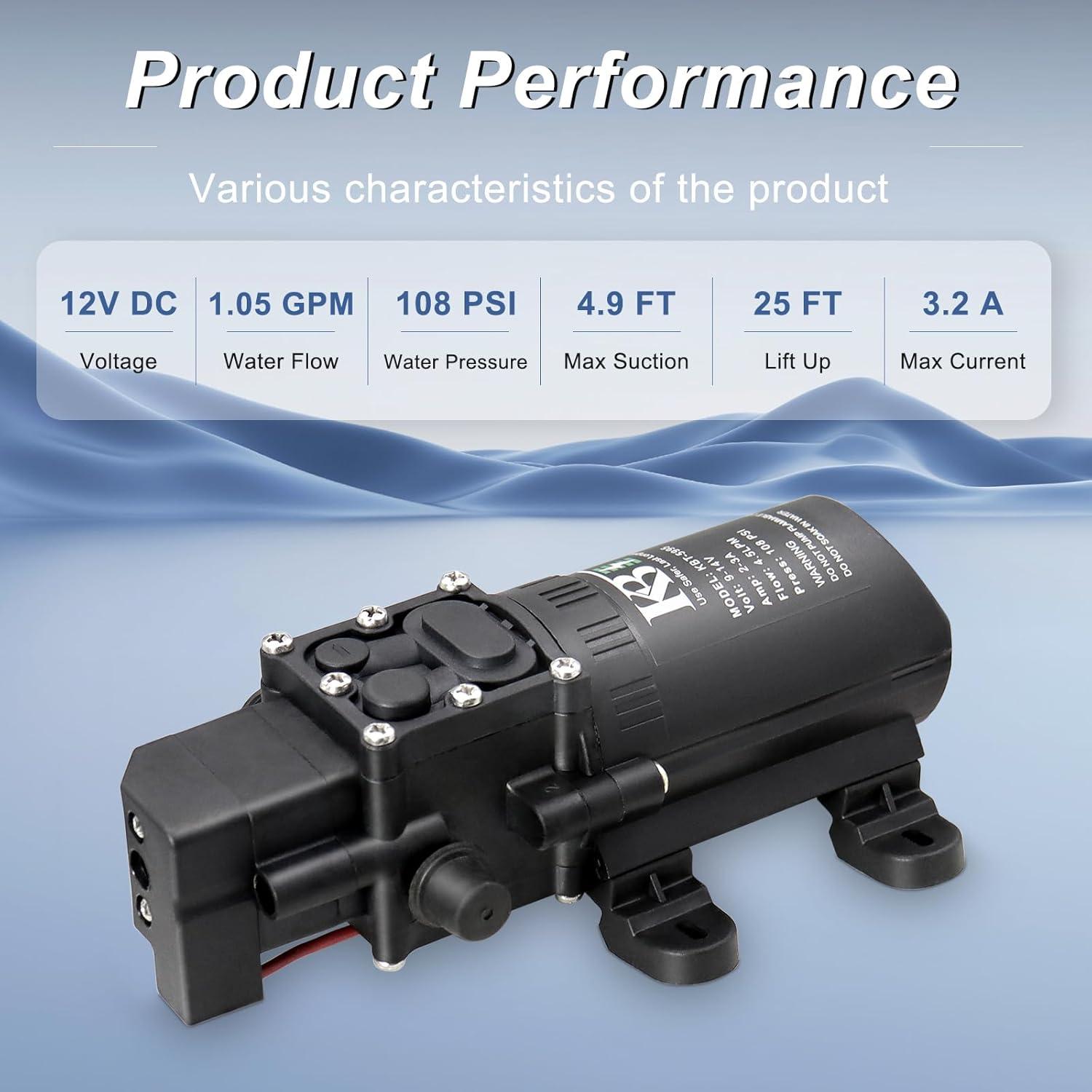 Bomba de Diafragma KBT 12V DC Autocebante 4.5L/Min 108PSI