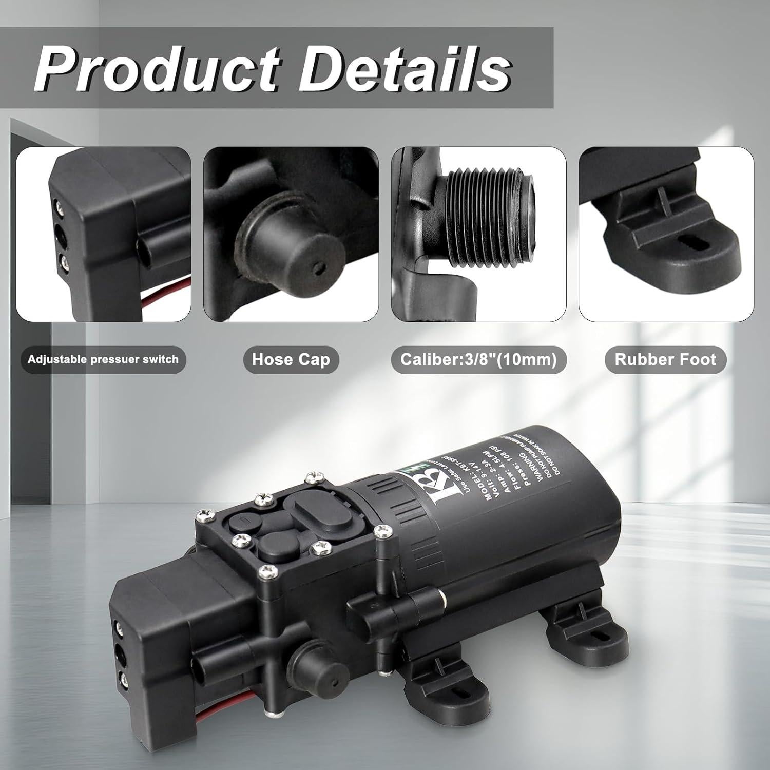 Bomba de Diafragma KBT 12V DC Autocebante 4.5L/Min 108PSI