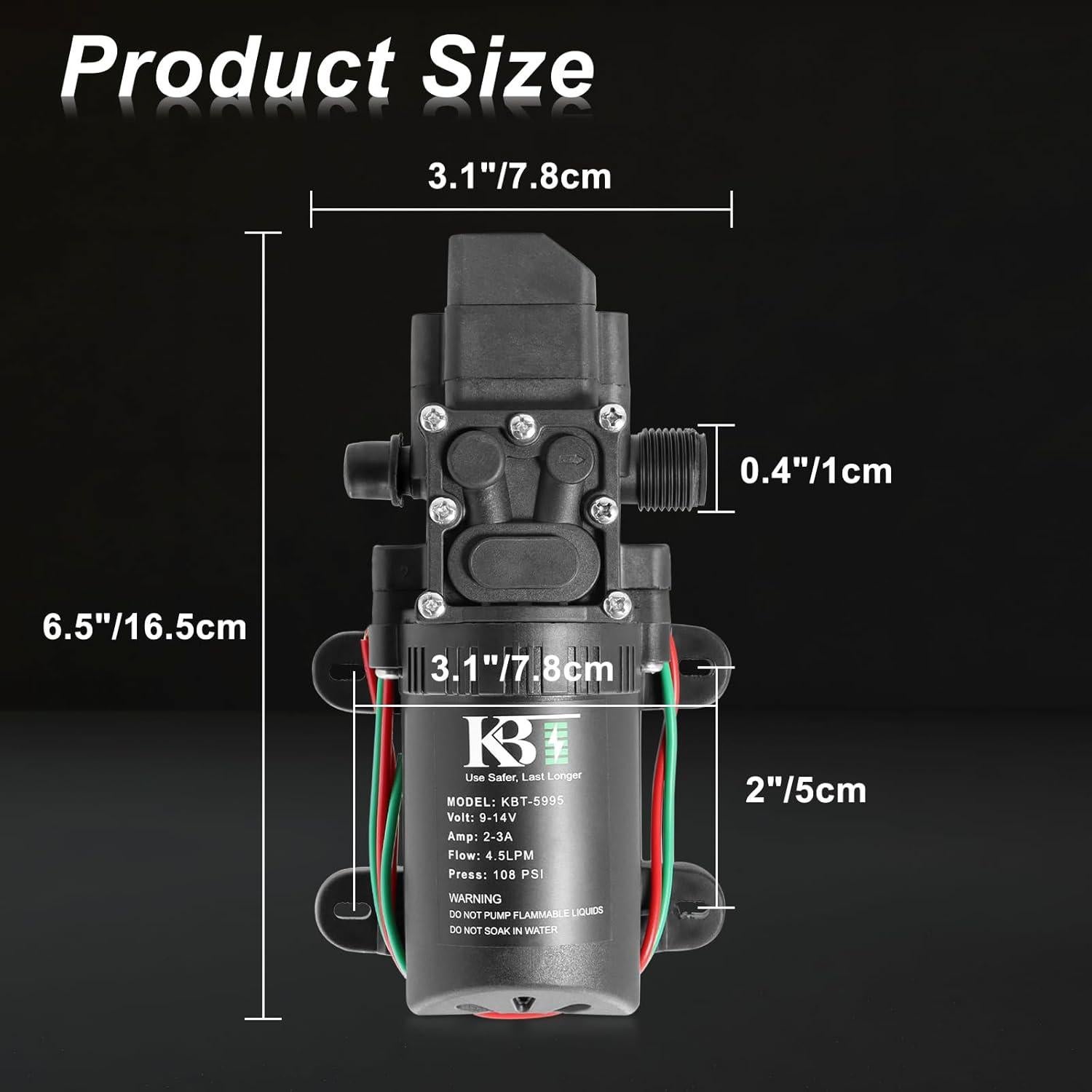 Bomba de Diafragma KBT 12V DC Autocebante 4.5L/Min 108PSI