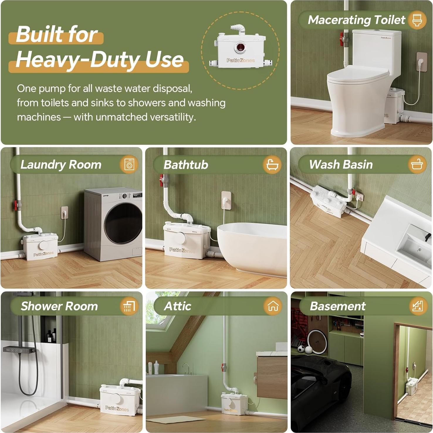 Bomba Maceradora Patio Zone 900W 1.2HP Drenaje 12m