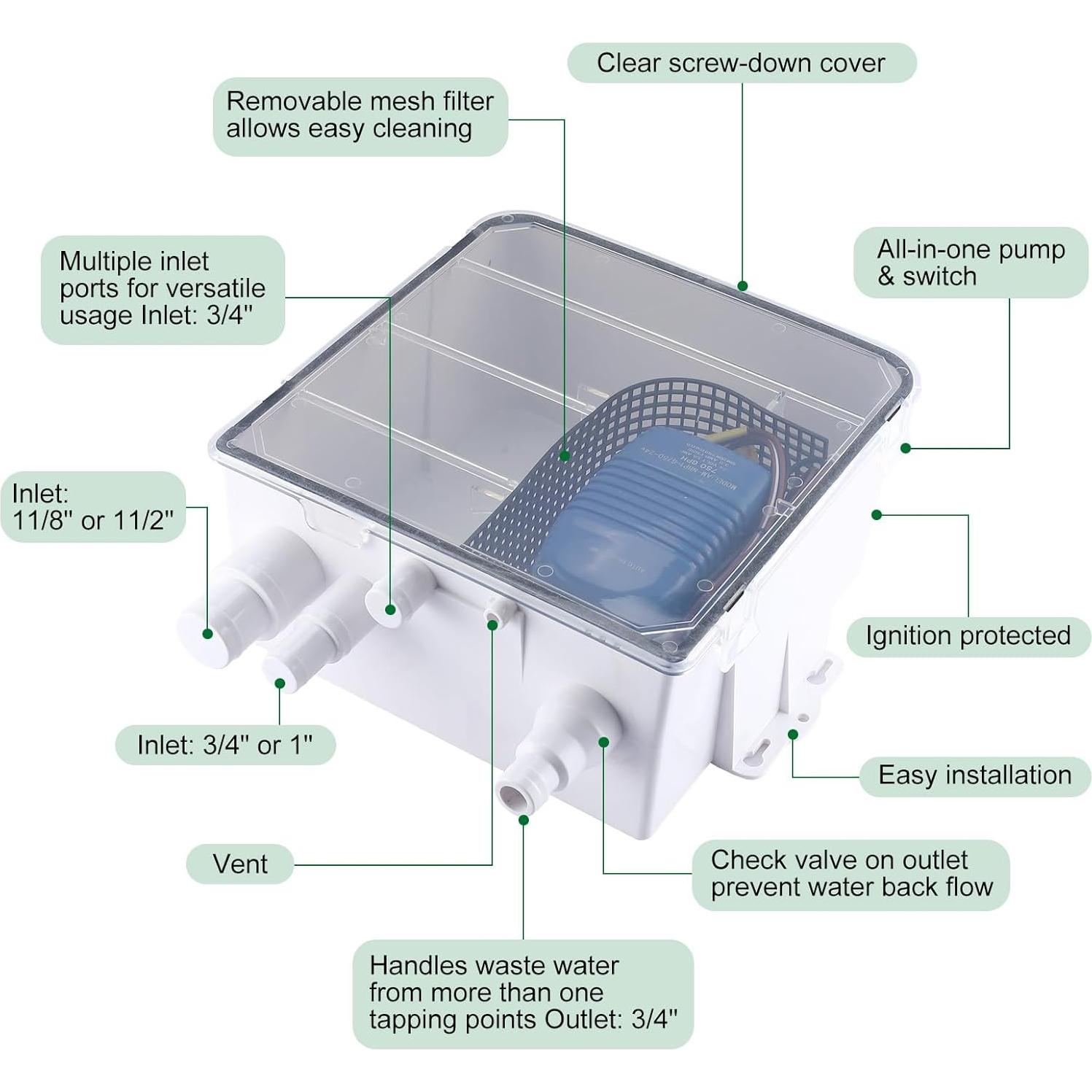 Bomba de Drenaje de Ducha Marina NovelBee 750 GPH 24V
