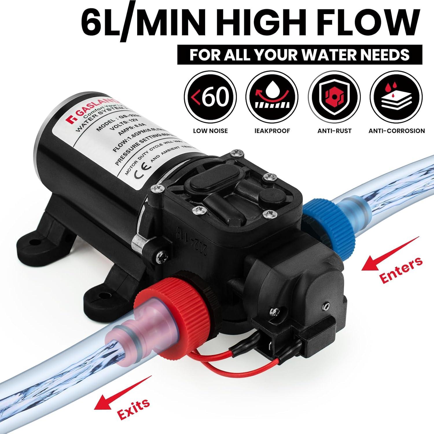 Bomba de Agua GASLAND 12V CC 6.06 LPM 65 PSI para RV y Jardín