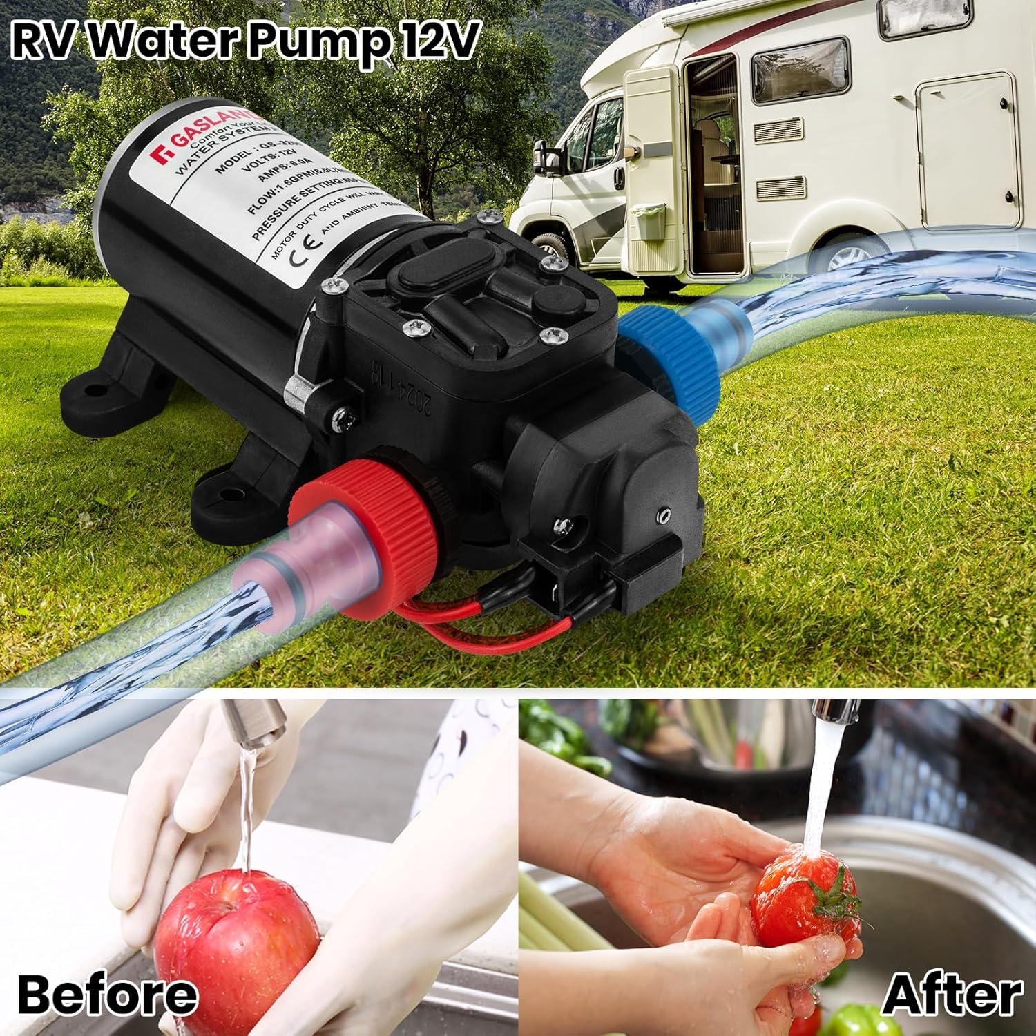 Bomba de Agua GASLAND 12V CC 6.06 LPM 65 PSI para RV y Jardín