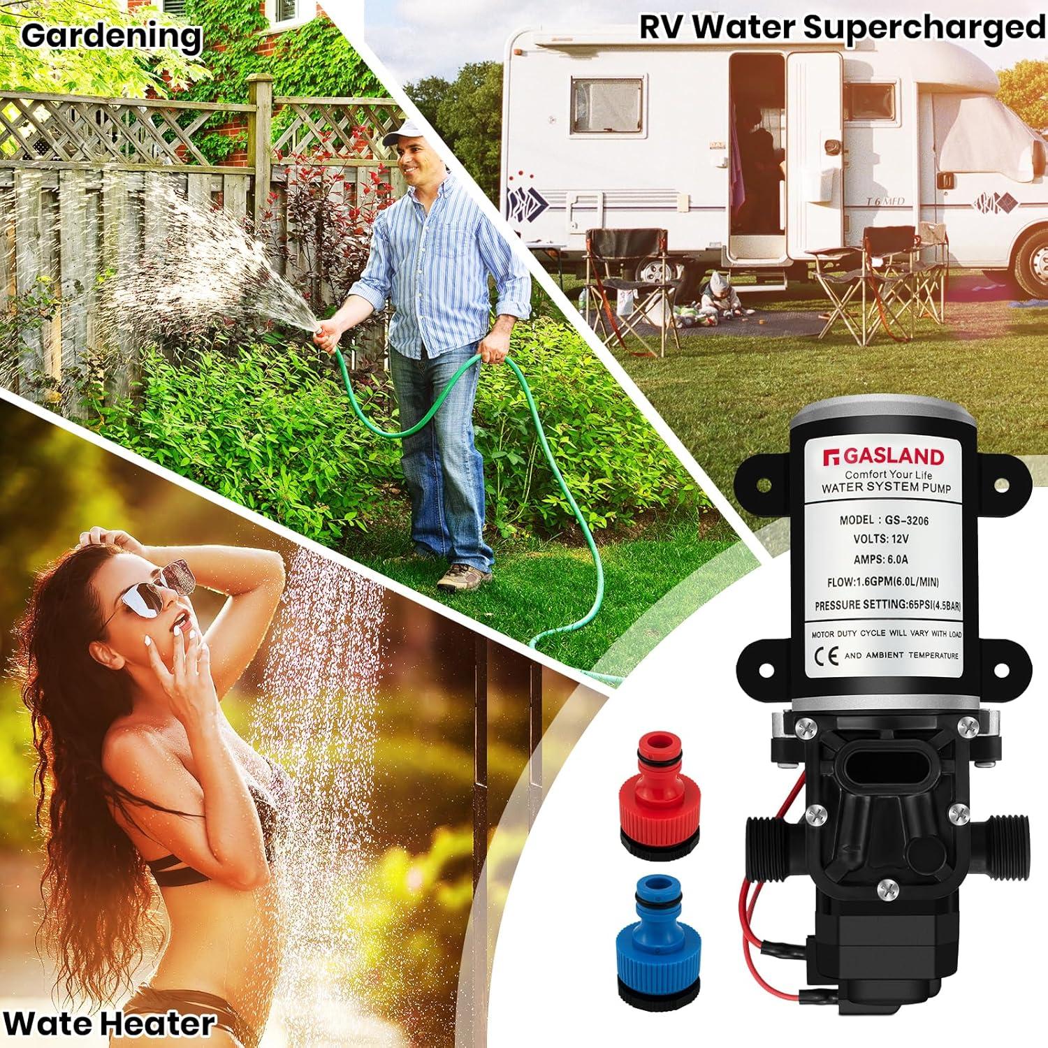 Bomba de Agua GASLAND 12V CC 6.06 LPM 65 PSI para RV y Jardín