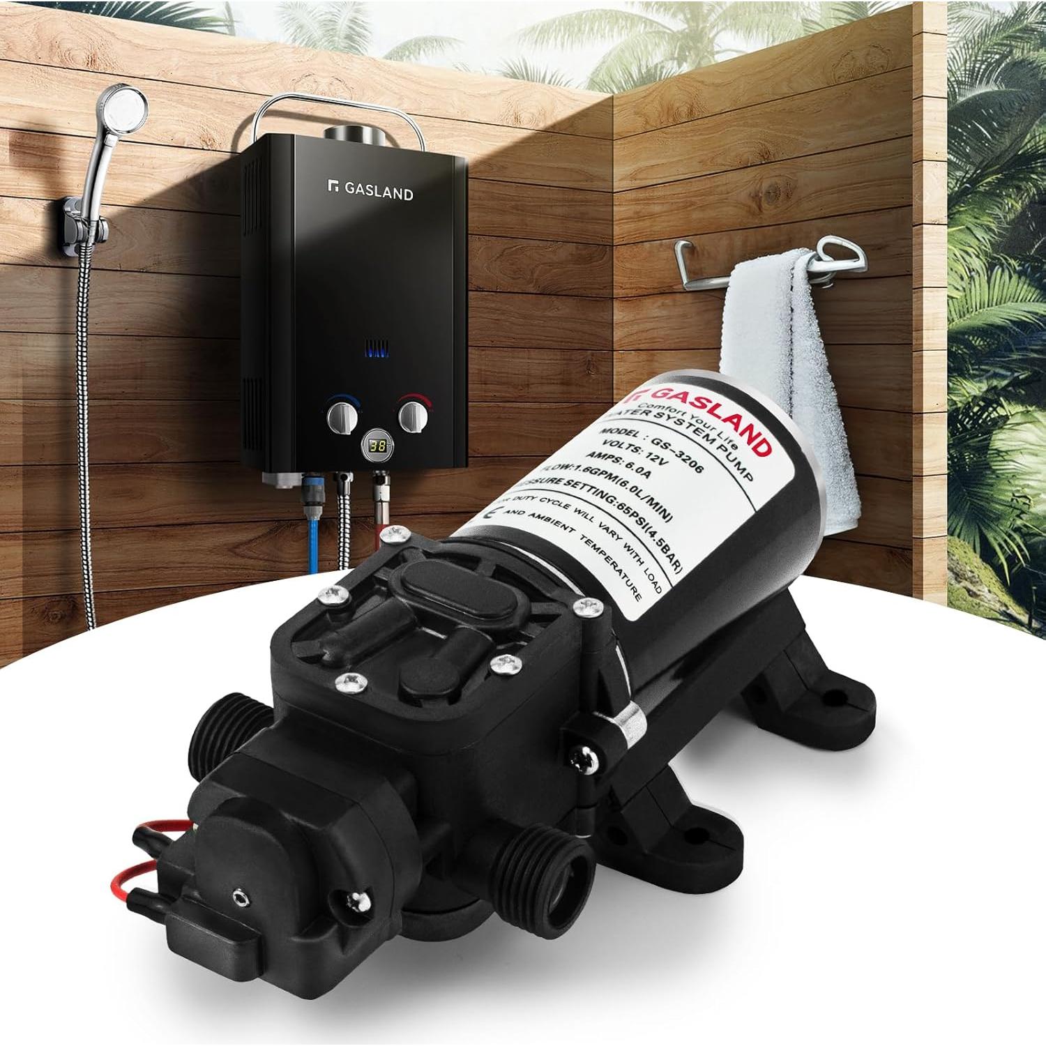 Bomba de Agua GASLAND 12V CC 6.06 LPM 65 PSI para RV y Jardín