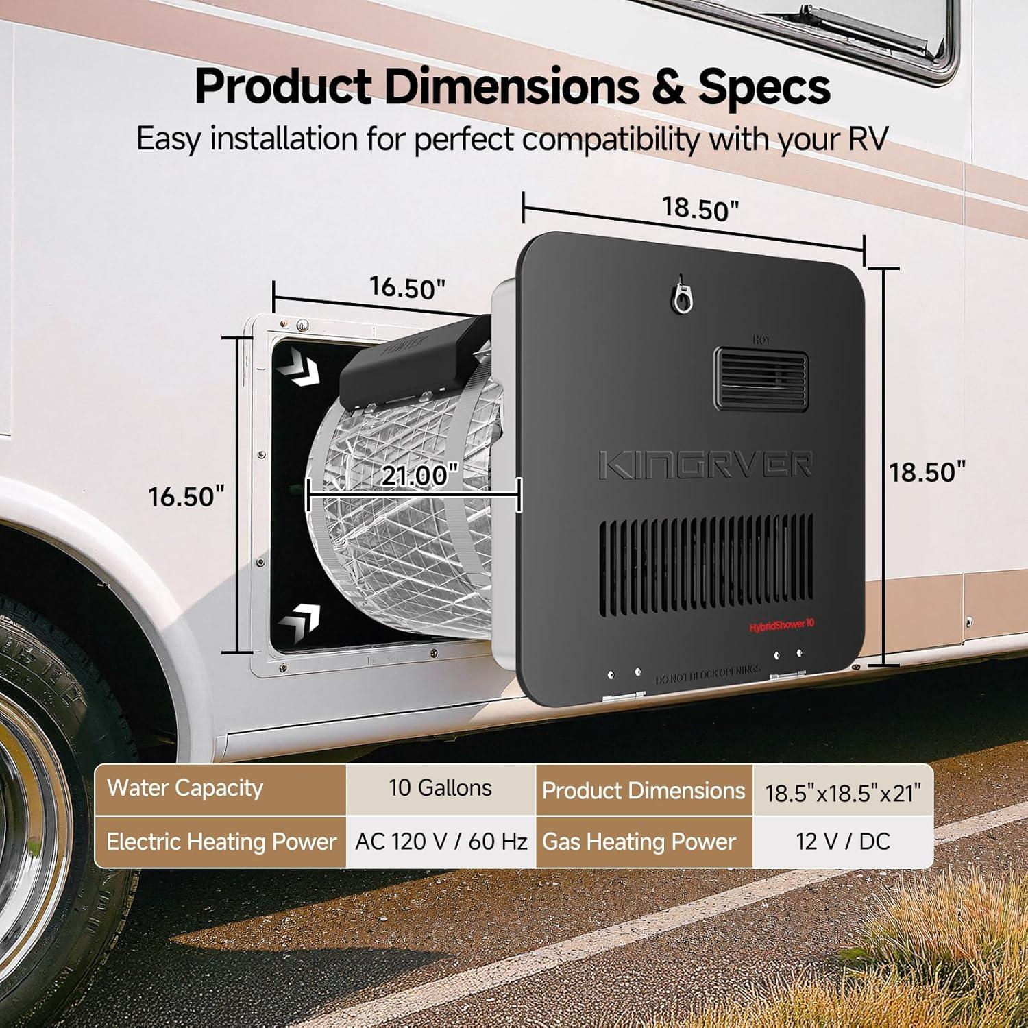 Calentador de Agua para RV KINGRVER HyBridShower 10 Pro 1440W