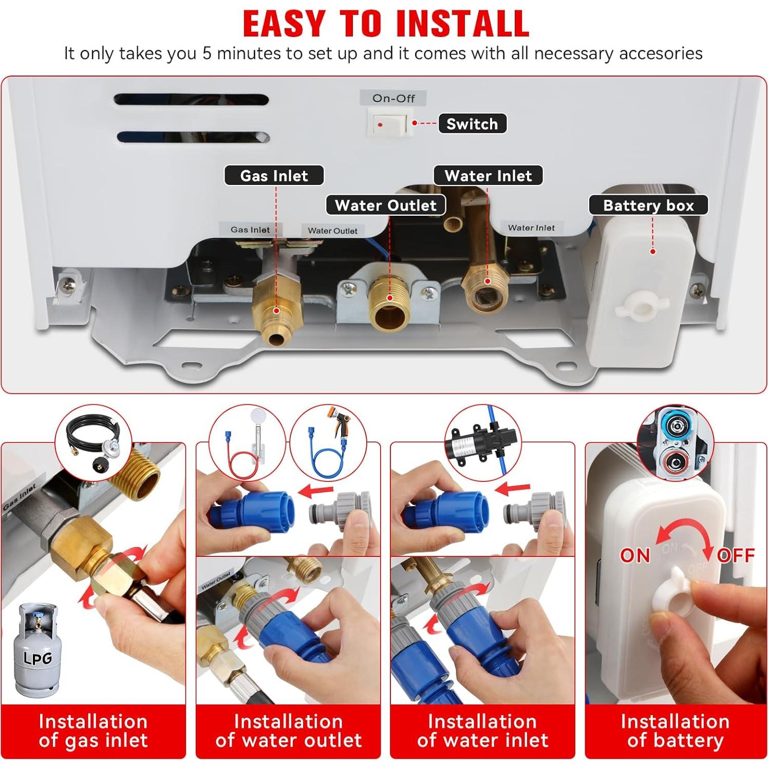 Calentador de Agua Sin Tanque VELPAX 12L Portátil Propano