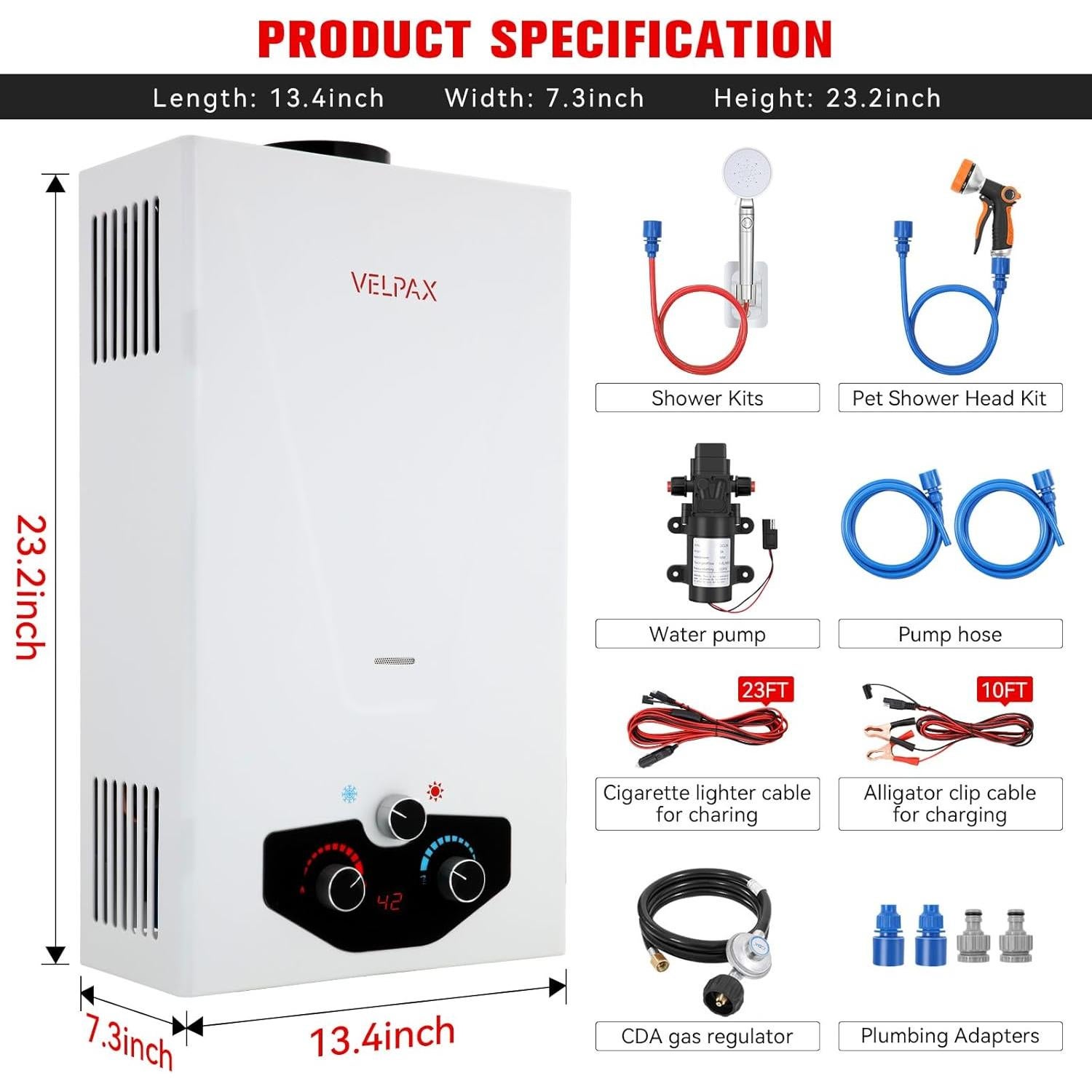 Calentador de Agua Sin Tanque VELPAX 12L Portátil Propano