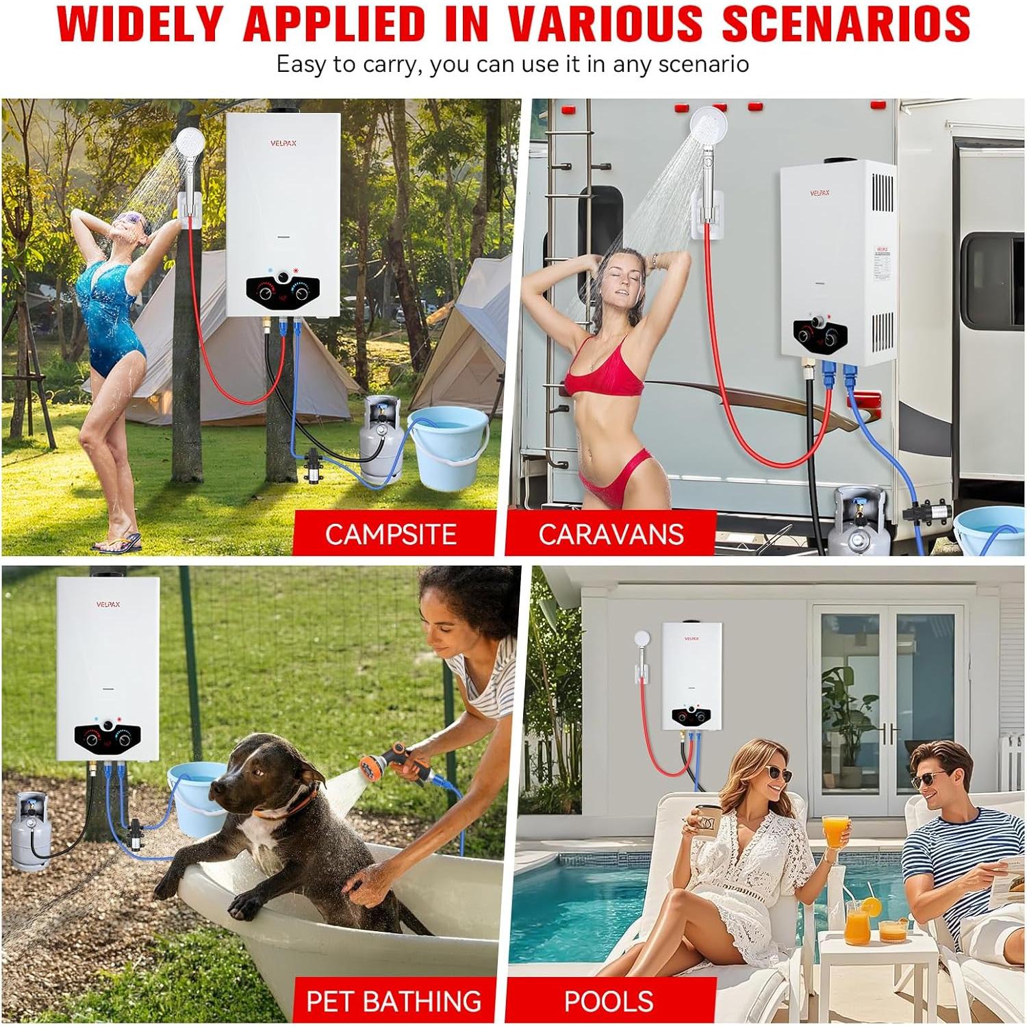 Calentador de Agua Sin Tanque VELPAX 12L Portátil Propano