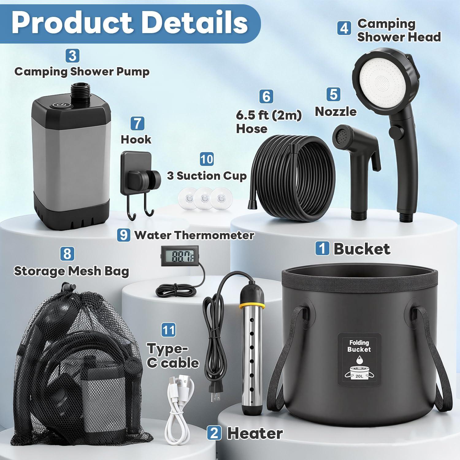 Ducha Portátil FCSJOST 1500W con Calentador y Pantalla LED