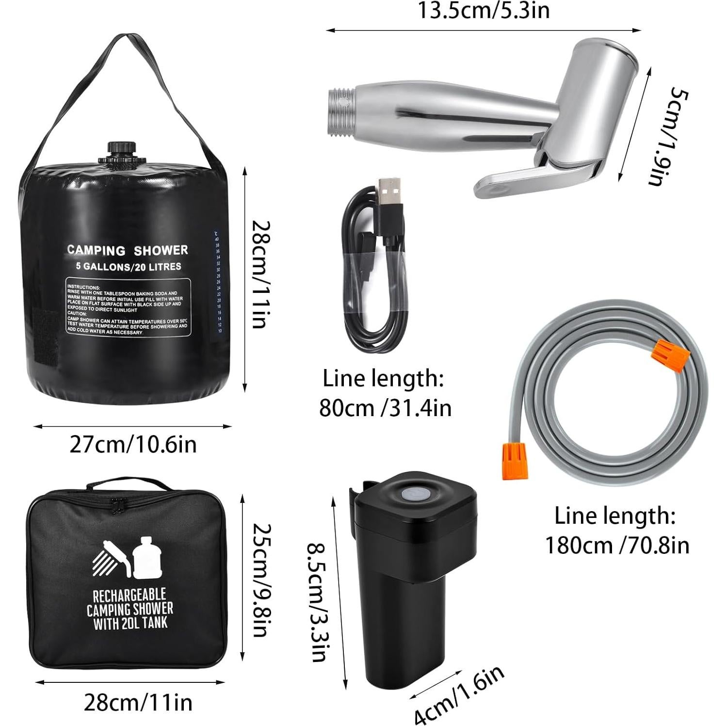 Ducha Portátil B.TAWD 20L con Batería 4400mAh y Calentamiento Solar