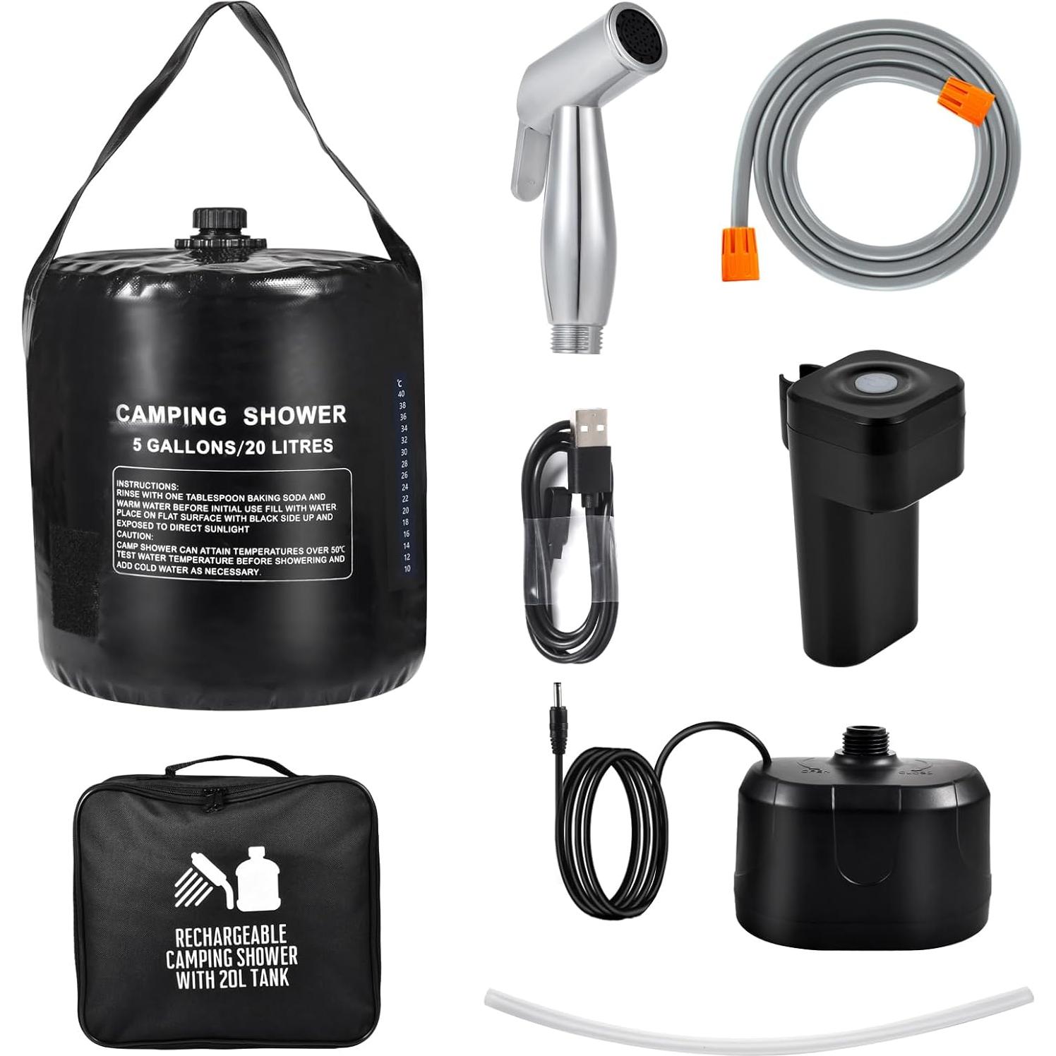 Ducha Portátil B.TAWD 20L con Batería 4400mAh y Calentamiento Solar