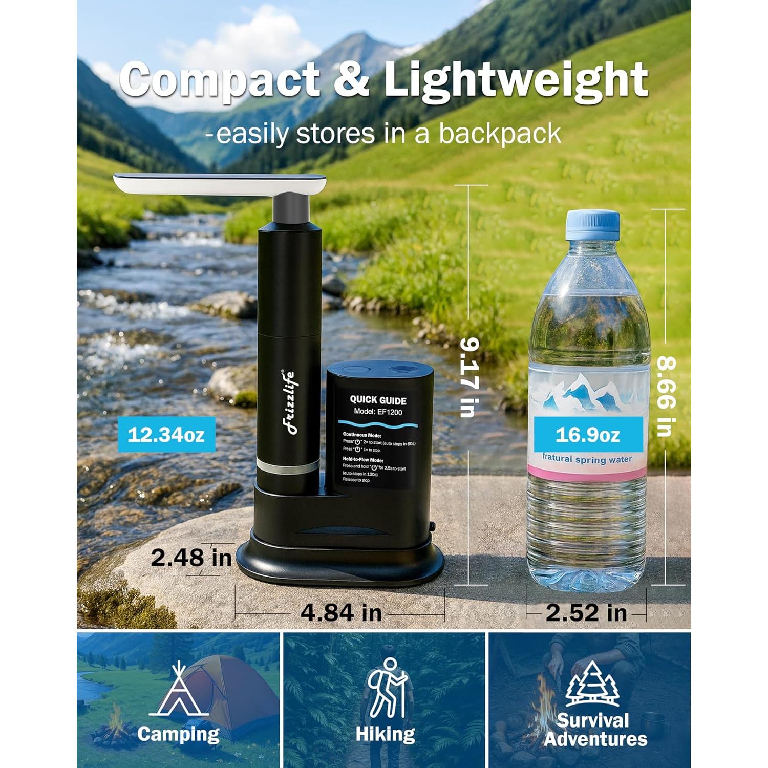 Filtro de Agua Eléctrico Frizzlife EF1200 para Camping 1135L