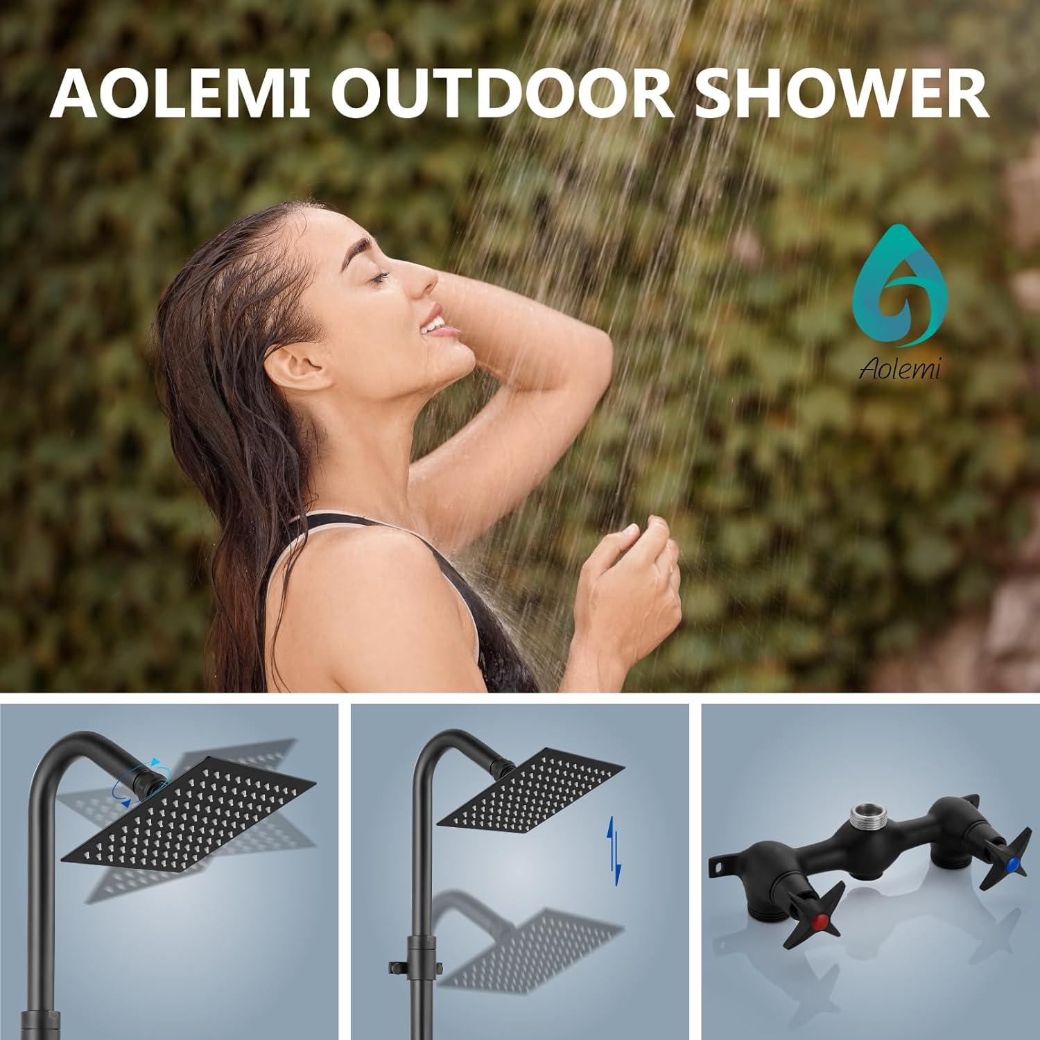 Kit de Ducha Exterior Aolemi Negro Mate con Cabezal 15 cm