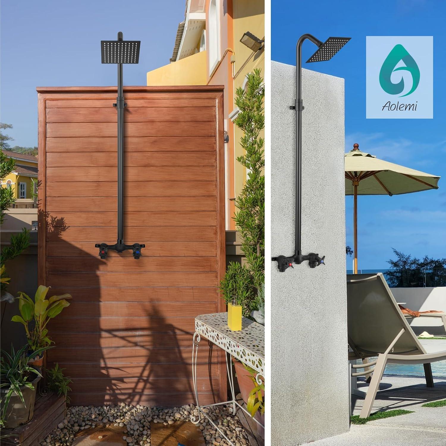 Kit de Ducha Exterior Aolemi Negro Mate con Cabezal 15 cm