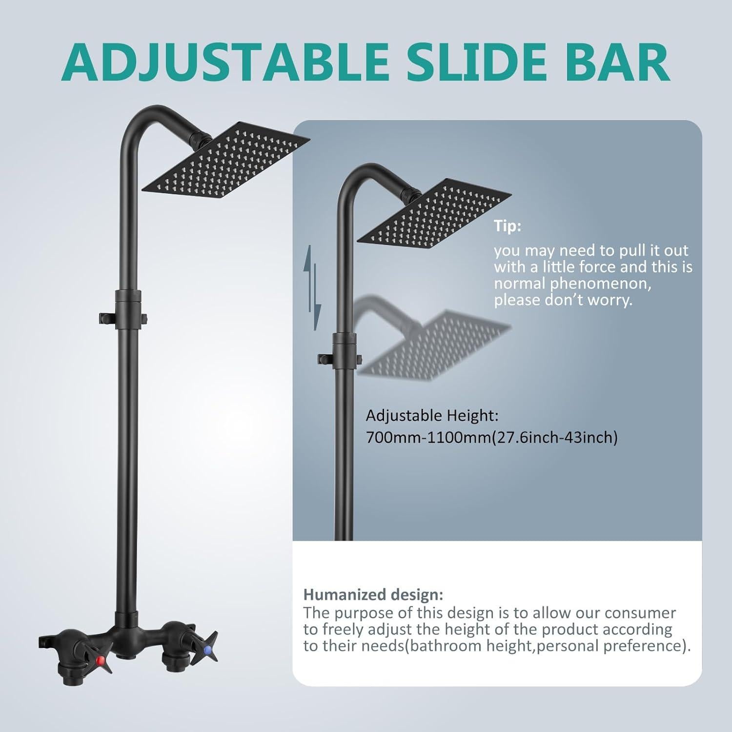 Kit de Ducha Exterior Aolemi Negro Mate con Cabezal 15 cm