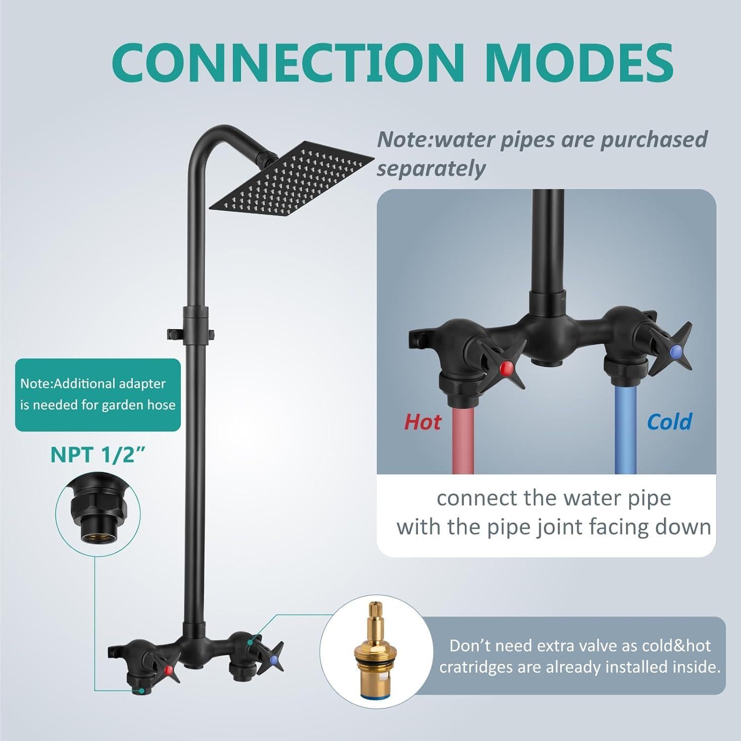 Kit de Ducha Exterior Aolemi Negro Mate con Cabezal 15 cm