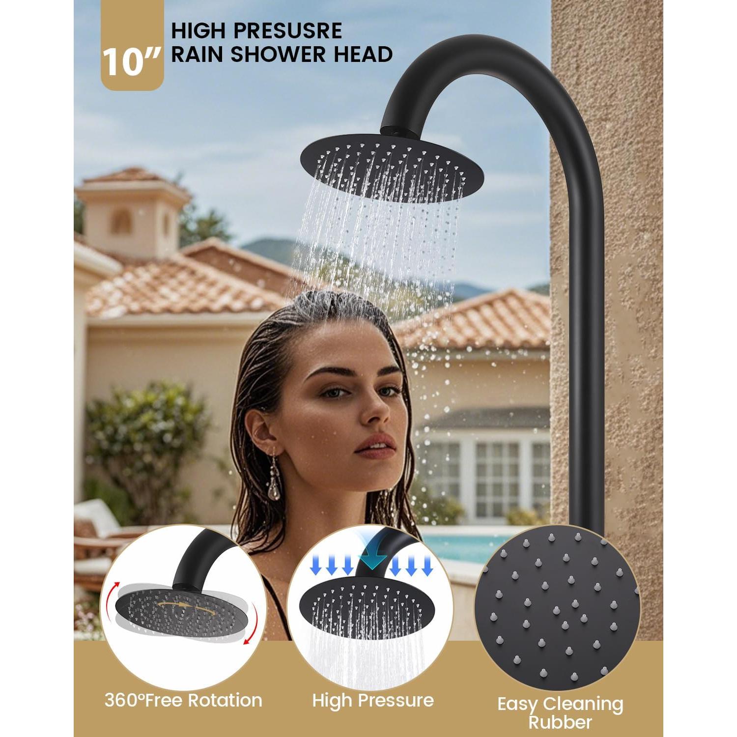 Ducha Exterior Chalirs Acero Inoxidable 316 10" Negro Mate