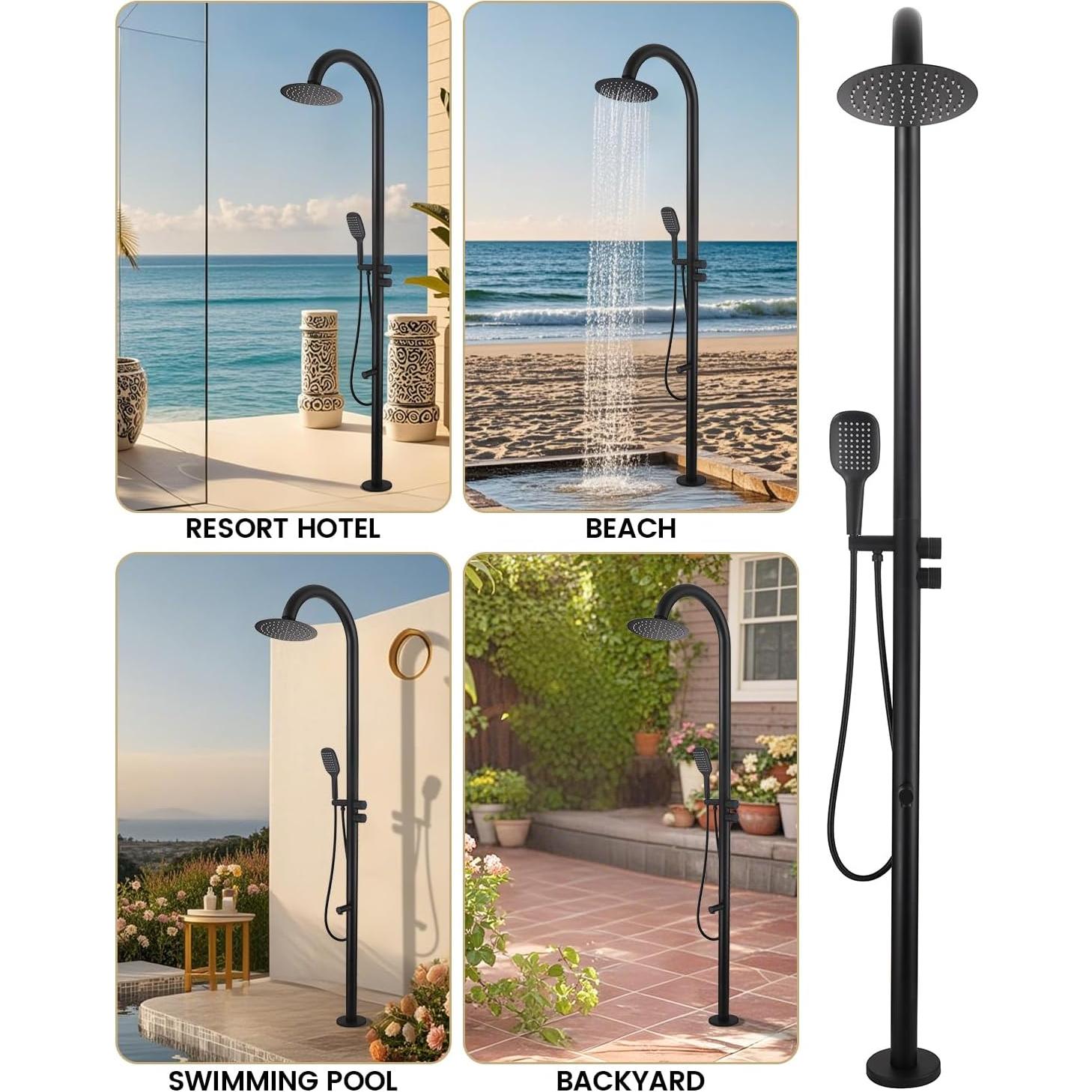 Ducha Exterior Chalirs Acero Inoxidable 316 10" Negro Mate