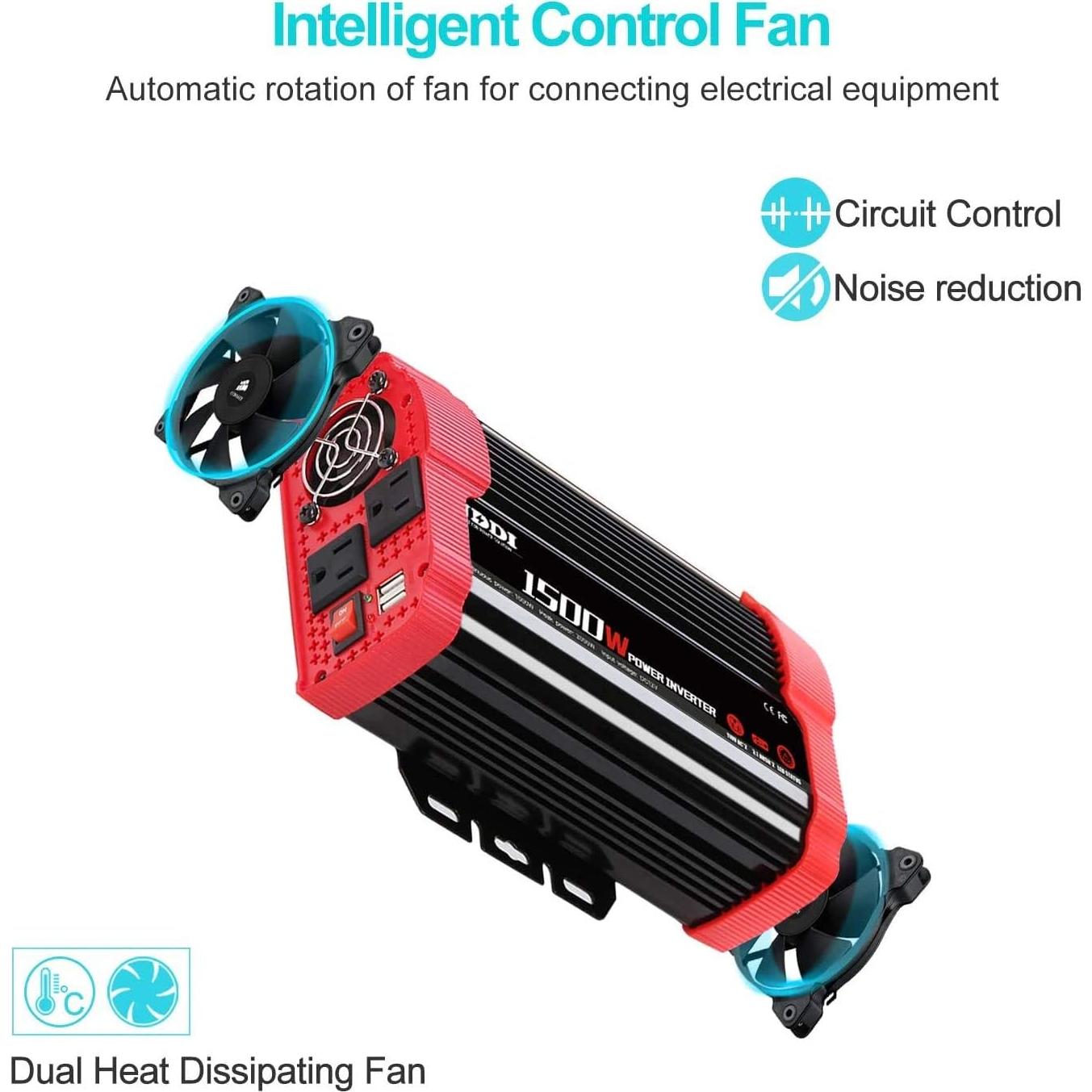 Inversor de Potencia NDDI 1500W 12V DC a 220V AC con USB