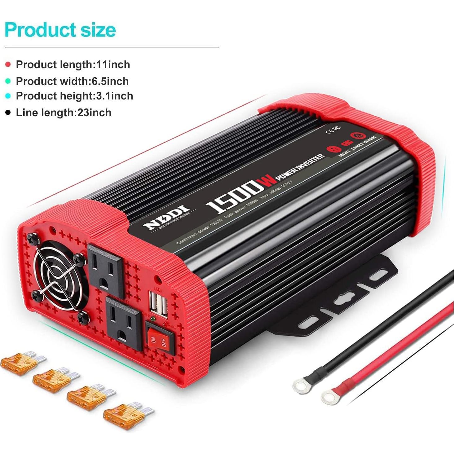Inversor de Potencia NDDI 1500W 12V DC a 220V AC con USB