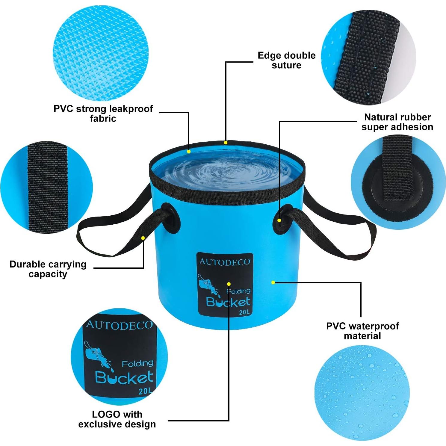 Cubo Plegable AUTODECO 20L 2 Pcs Impermeable Camping