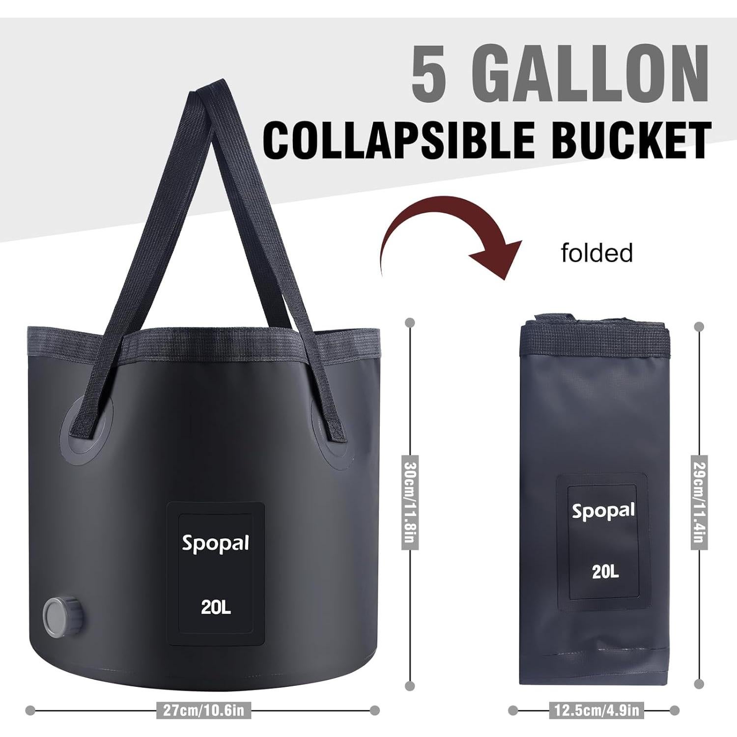 Cubeta Plegable Spopal 20L, Contenedor Multifuncional Negro