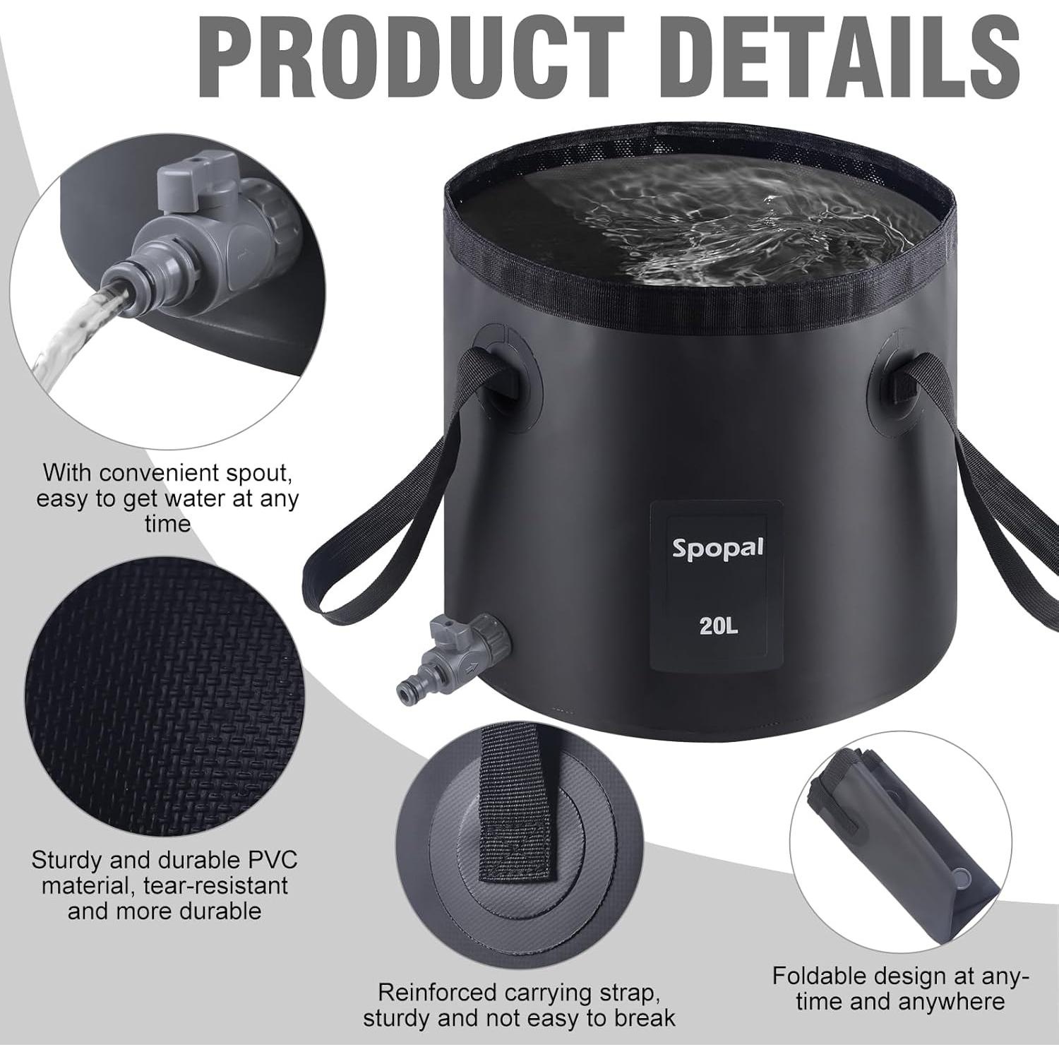Cubeta Plegable Spopal 20L, Contenedor Multifuncional Negro