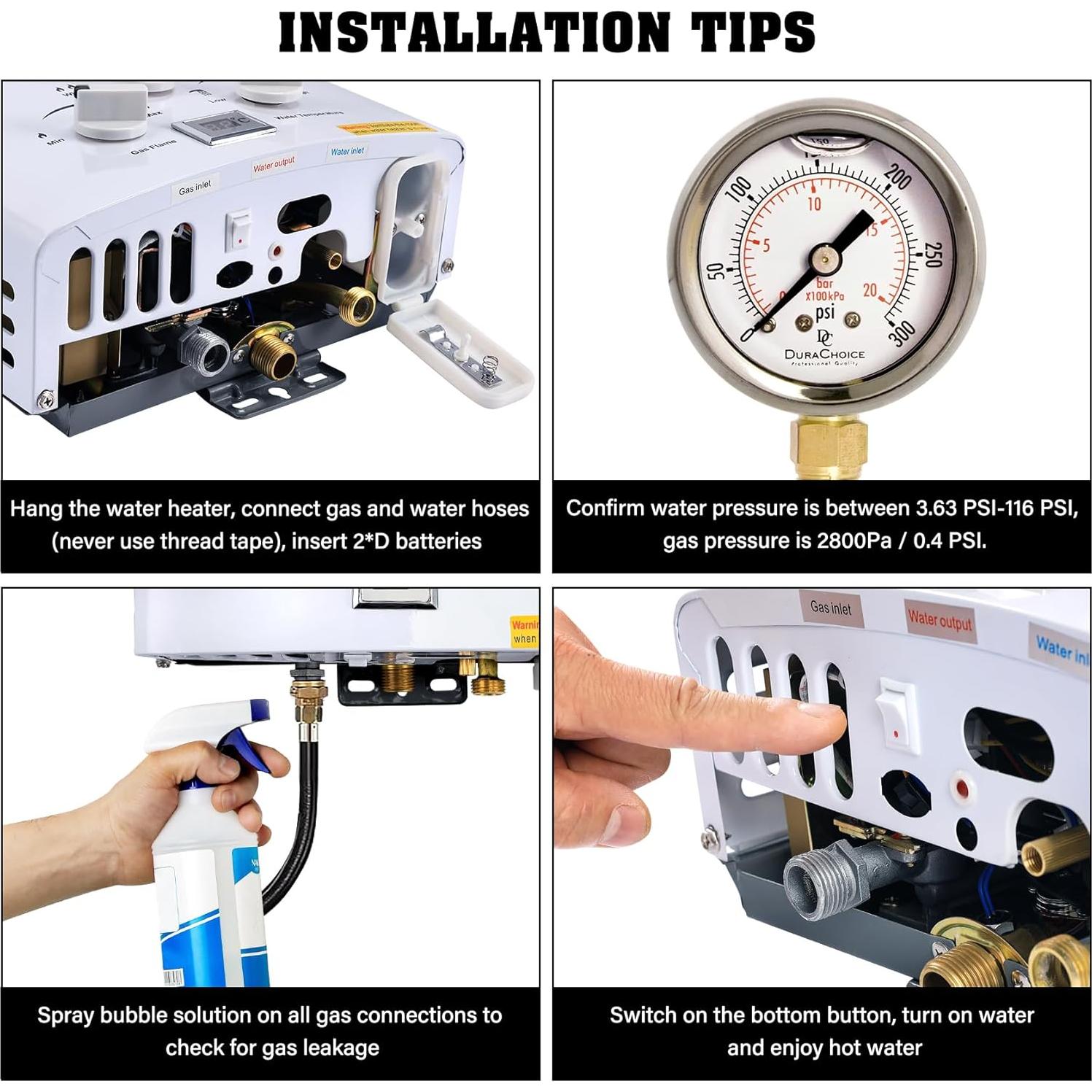 Calentador de Agua a Gas TENGCHANG 6L Portátil Exterior 31000 BTU