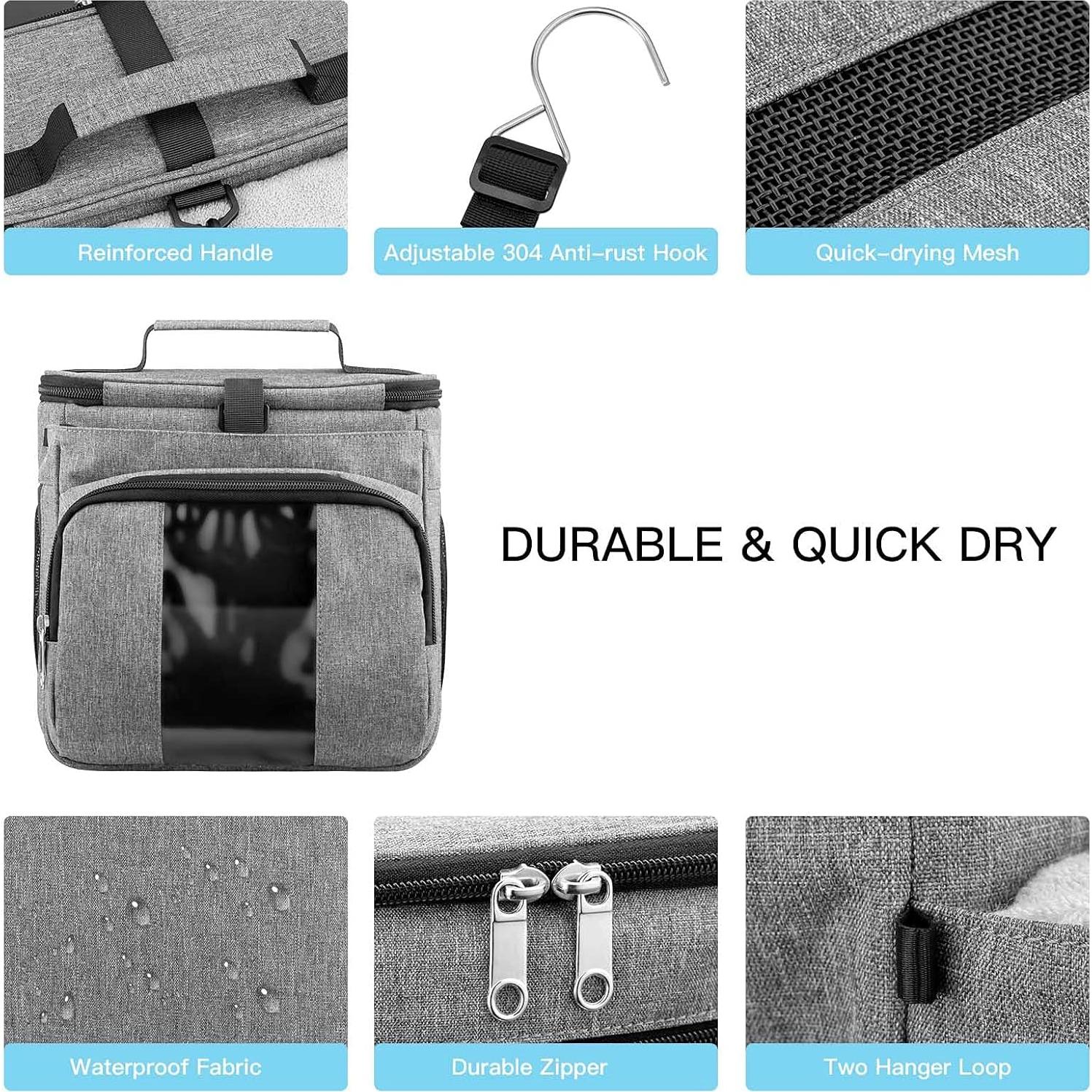 Bolsa de Ducha Portátil Bukere Gris, Gran Capacidad, Secado Rápido