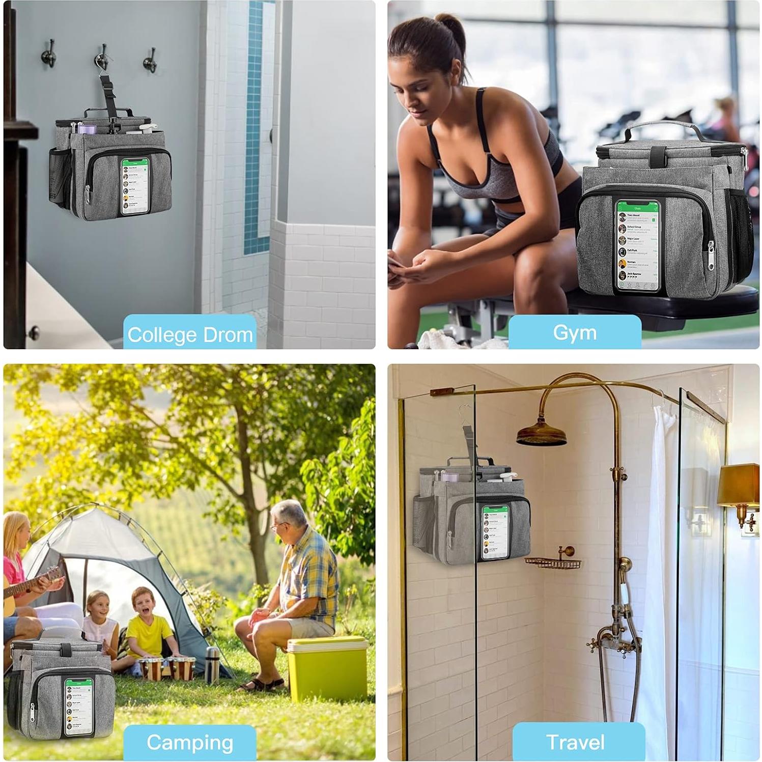 Bolsa de Ducha Portátil Bukere Gris, Gran Capacidad, Secado Rápido