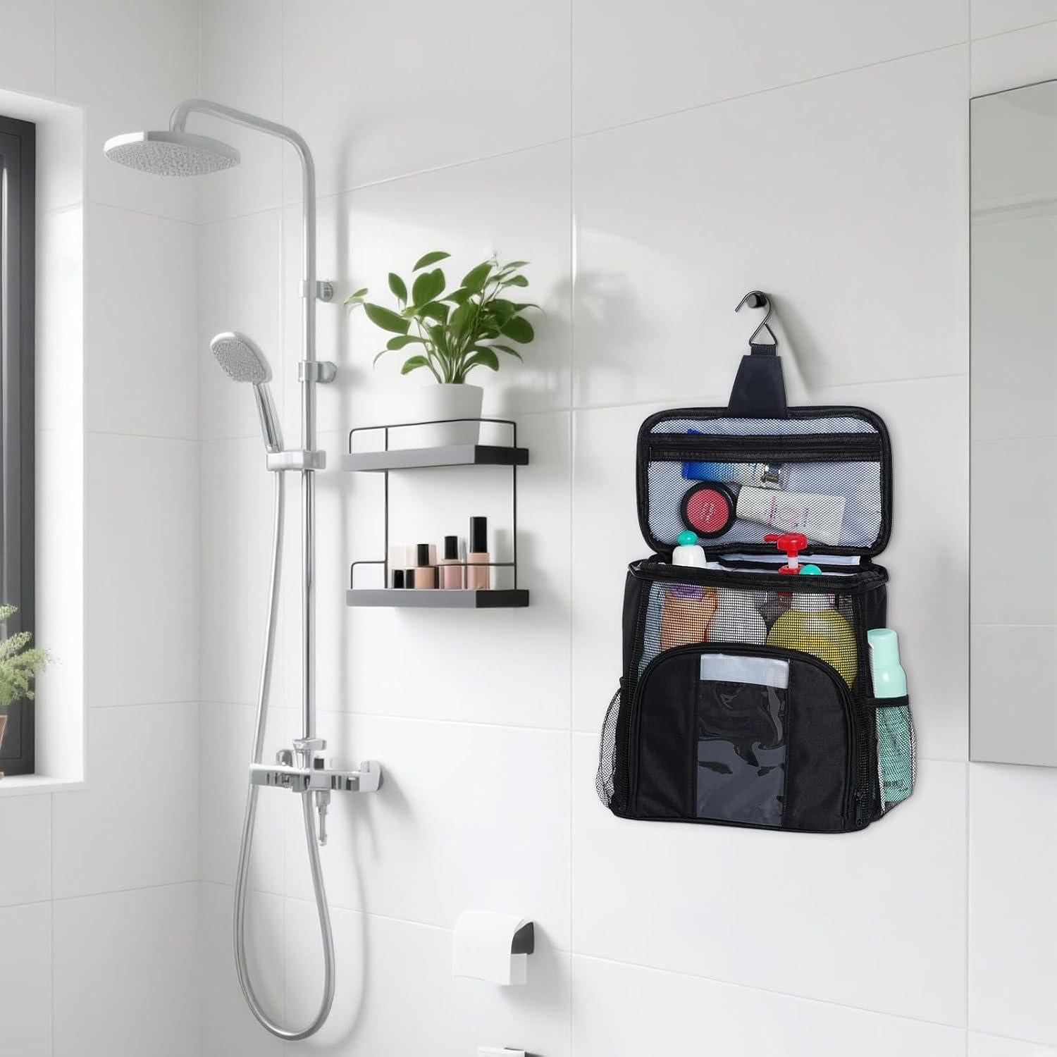 Bolsa de Ducha Portátil Universitaria Caddy Impermeable Negra 25x14x25cm