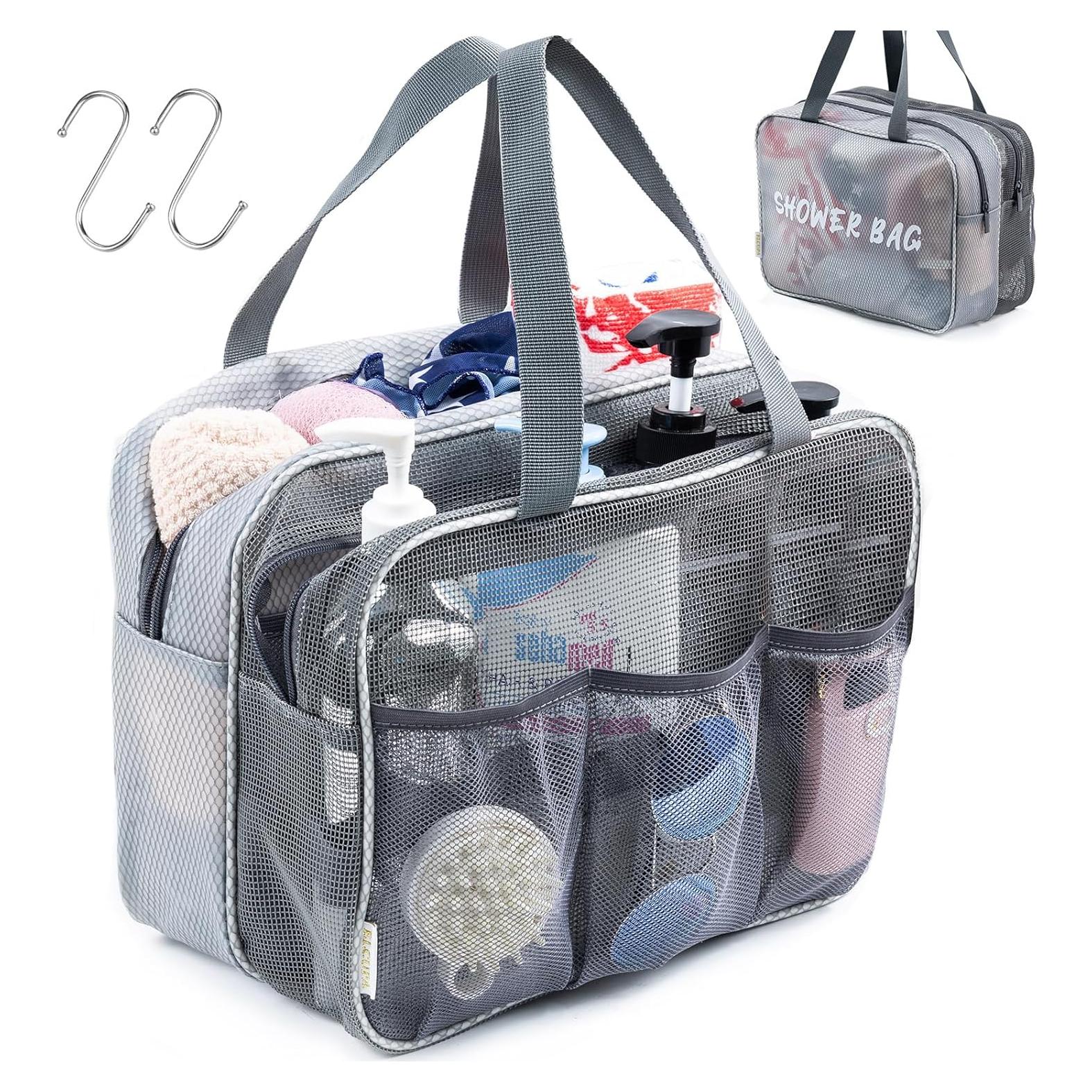 Caddy de Ducha Portátil ELCUPA Grande con Zonas Secas y Húmedas