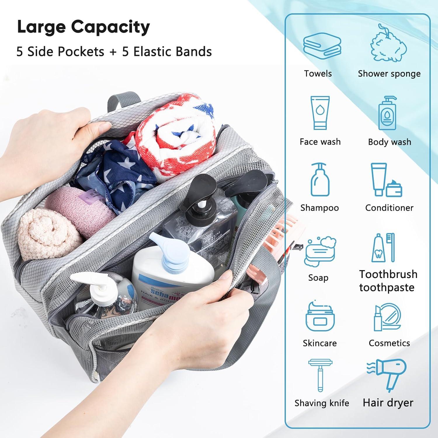 Caddy de Ducha Portátil ELCUPA Grande con Zonas Secas y Húmedas