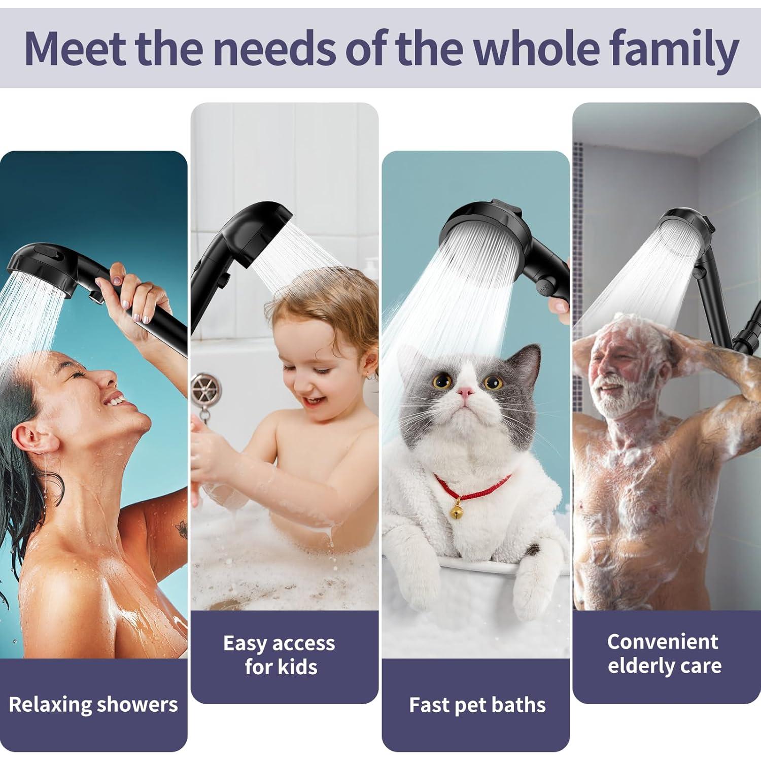 Cabezal de Ducha KAIYING Filtrado Alta Presión 3 Modos Negro