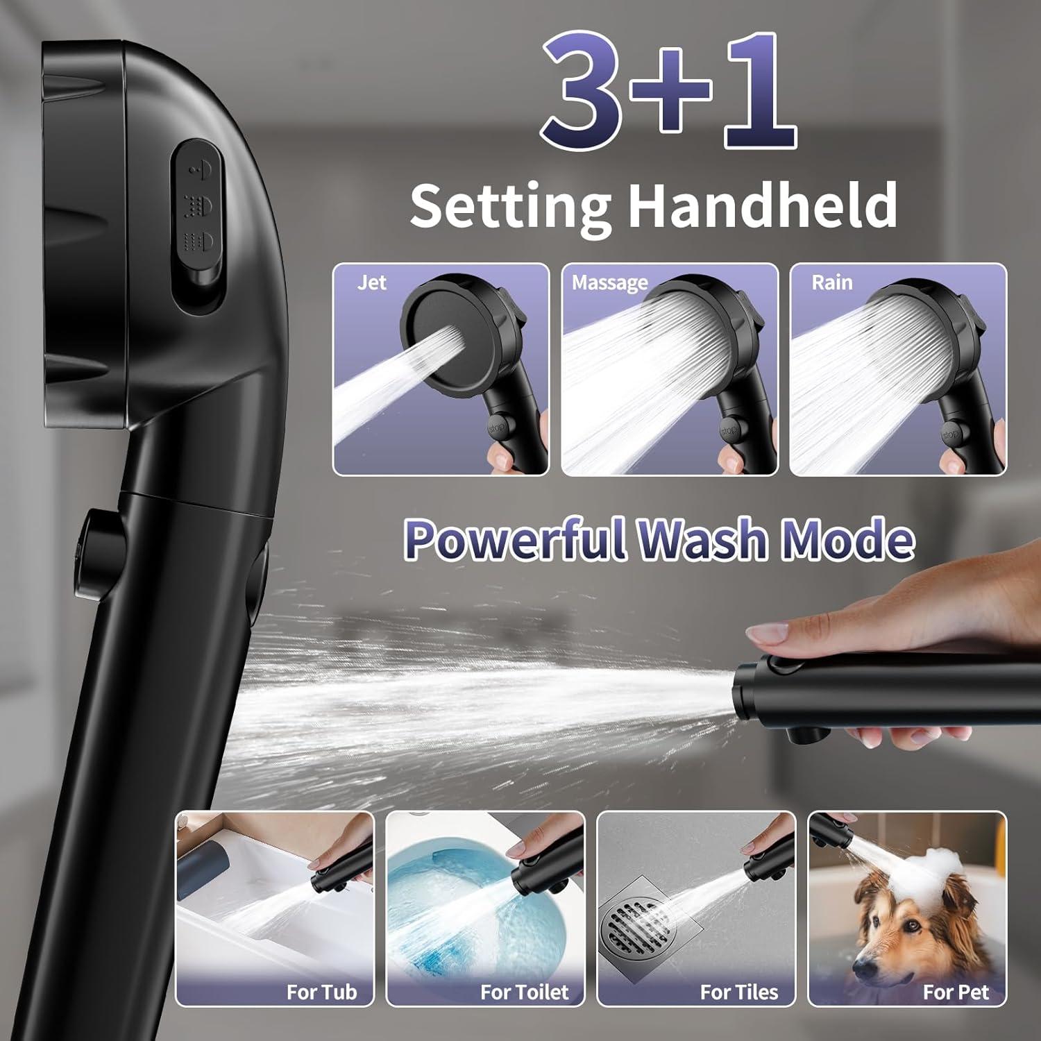 Cabezal de Ducha KAIYING Filtrado Alta Presión 3 Modos Negro