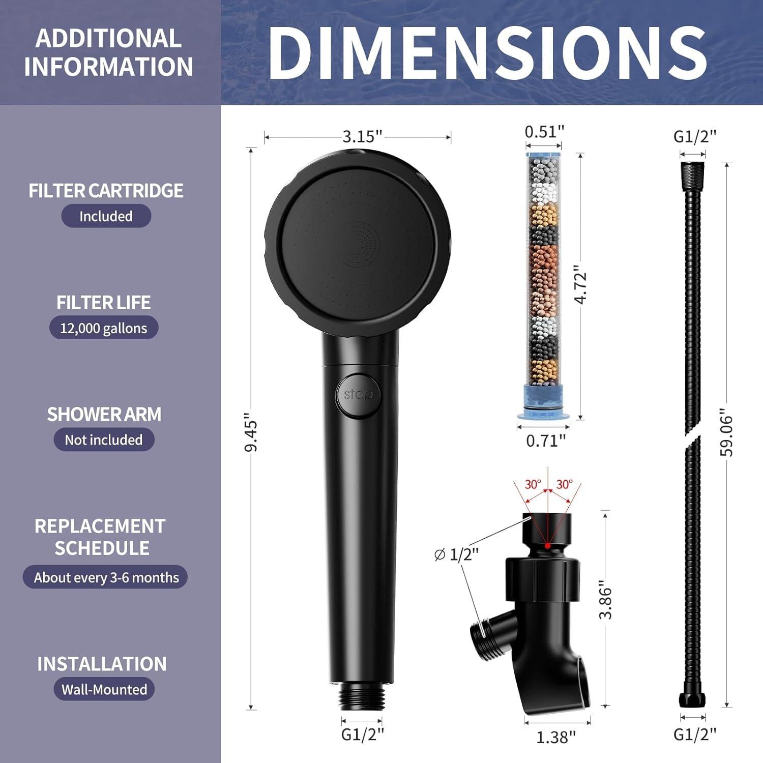 Cabezal de Ducha KAIYING Filtrado Alta Presión 3 Modos Negro