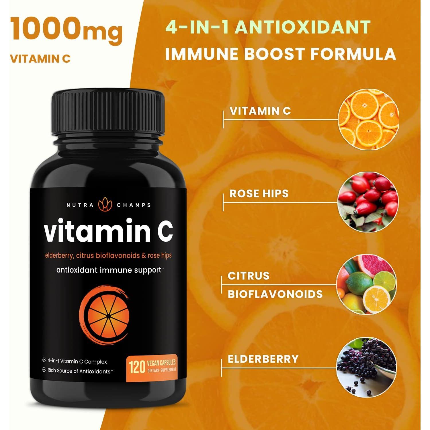 Vitamina C 1000mg NutraChamps - 120 Cápsulas Veganas