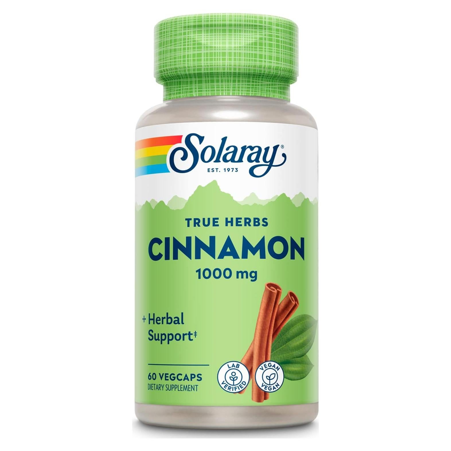 Suplemento de Canela Solaray 1000mg - 60 Cápsulas Veganas
